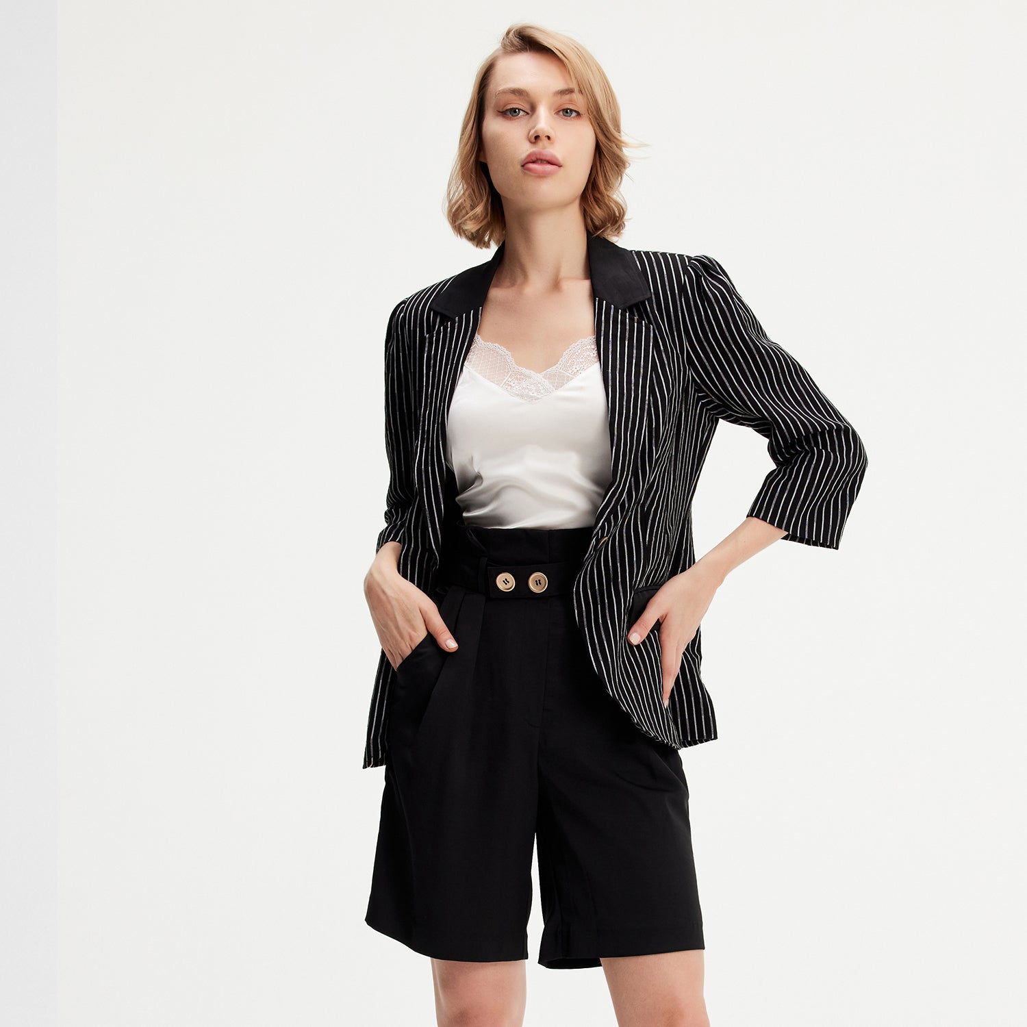 Veste bi-matière à rayure