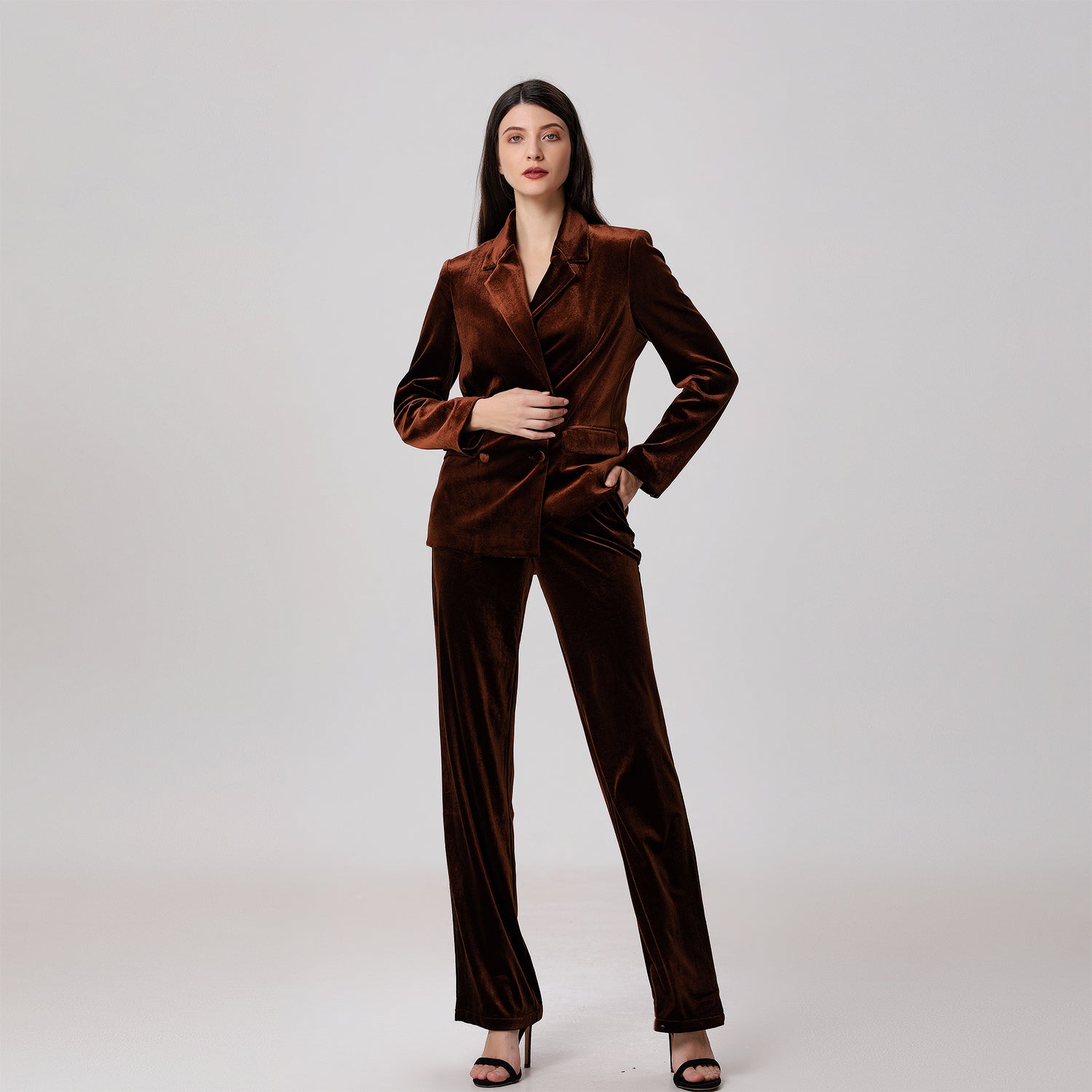 Blazer en velours à double boutonnage