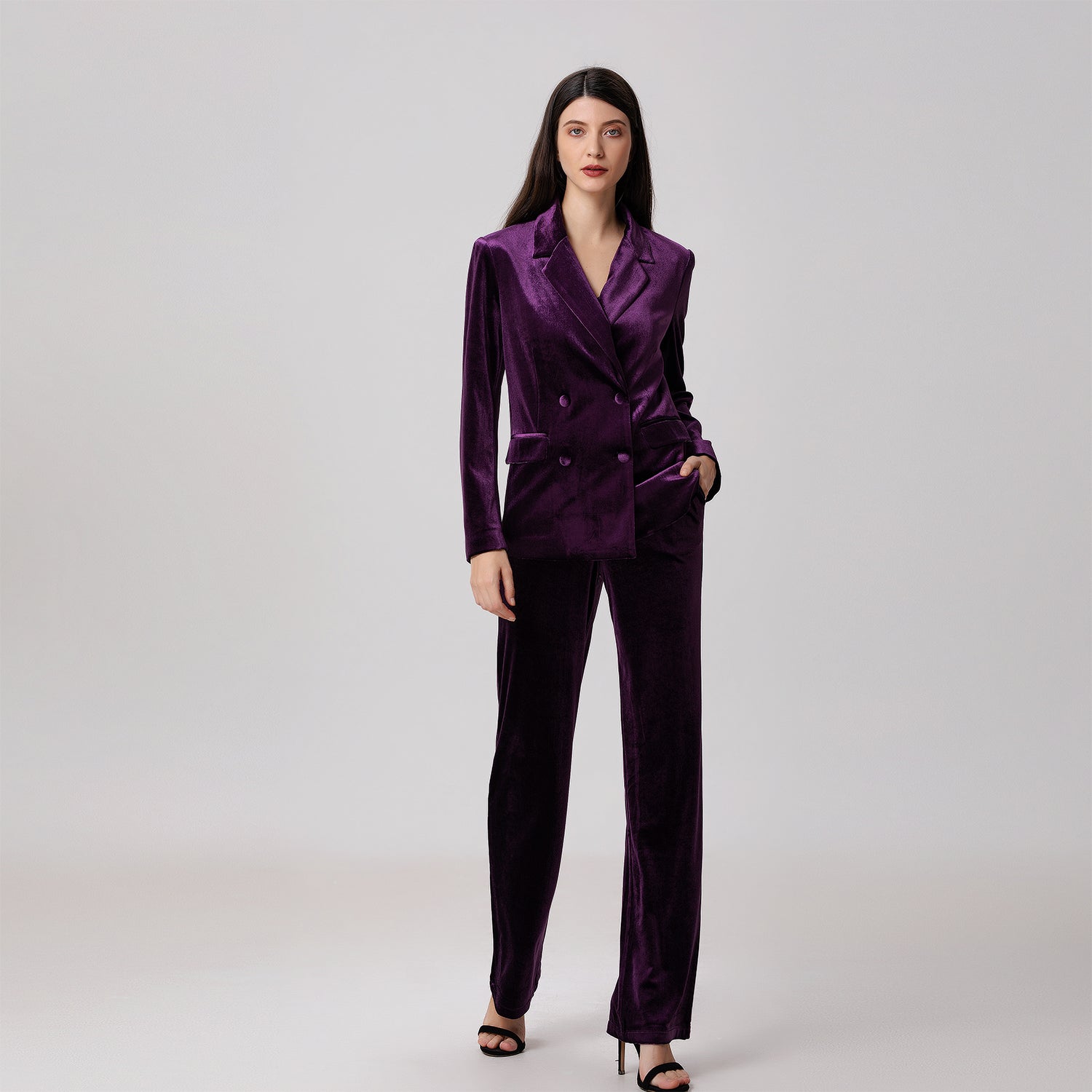 Blazer en velours à double boutonnage