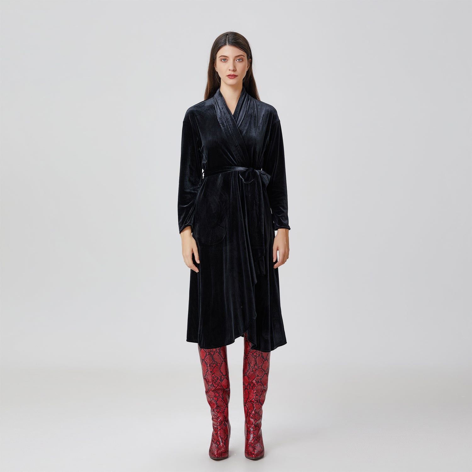 Robe-peignoir en velours à ourlet volanté
