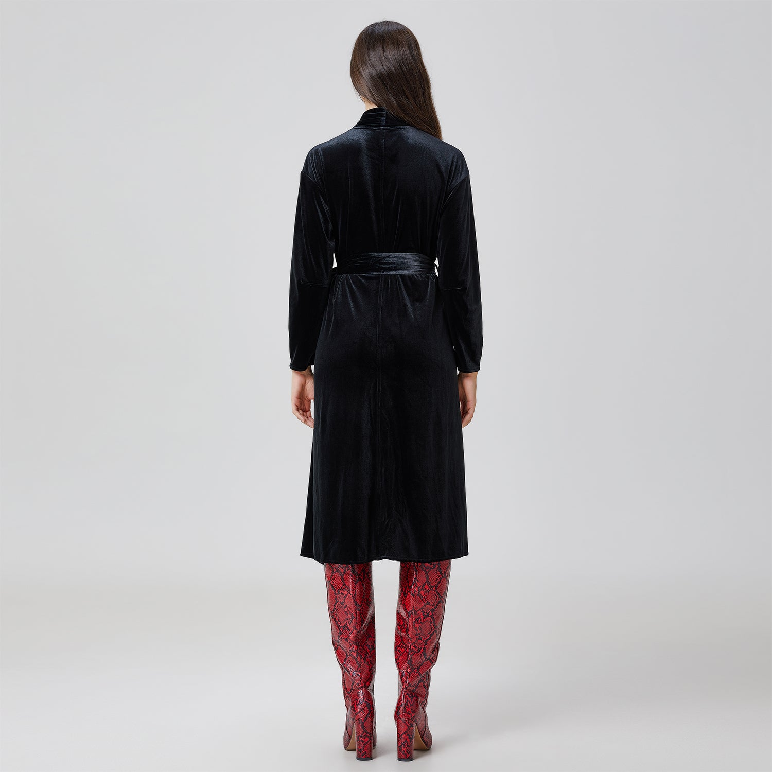 Robe-peignoir en velours à ourlet volanté