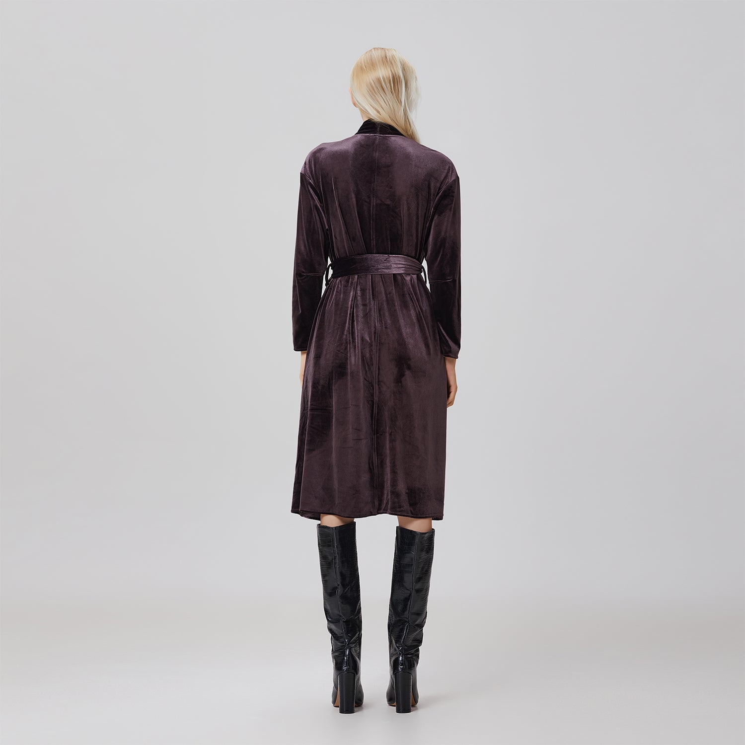 Robe-peignoir en velours à ourlet volanté