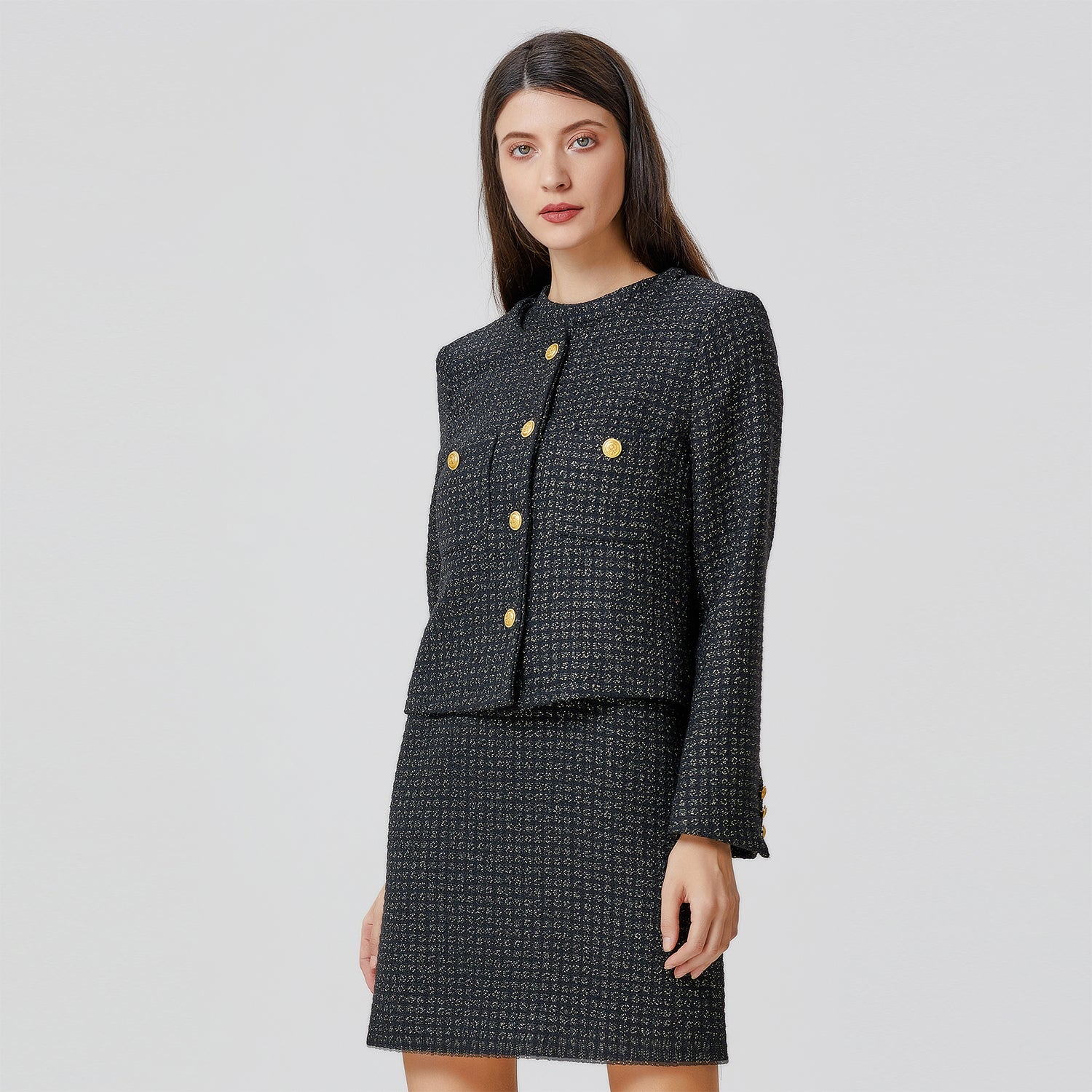 Veste tweed à boutons dorés