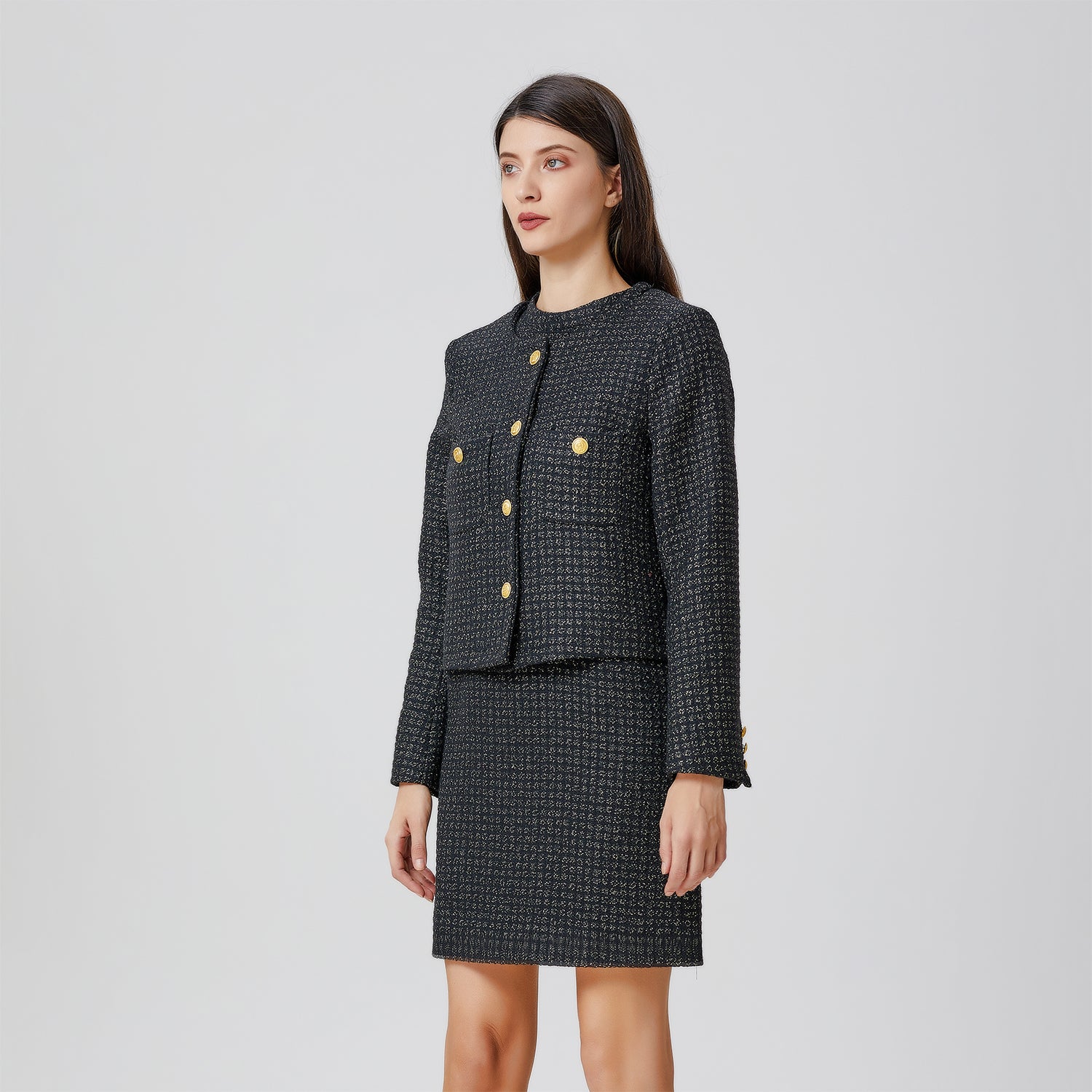 Veste tweed à boutons dorés