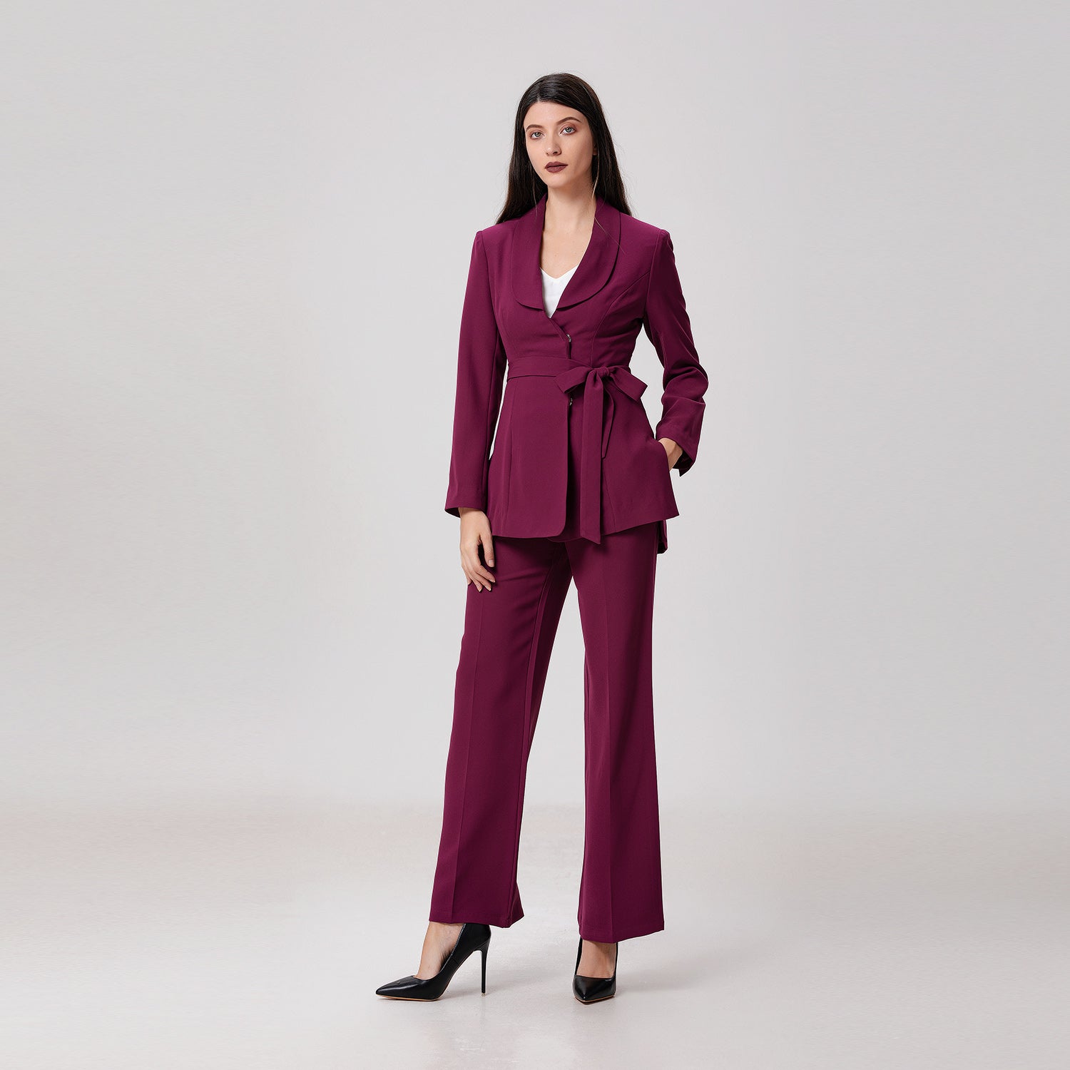 Blazer long noué à la taille