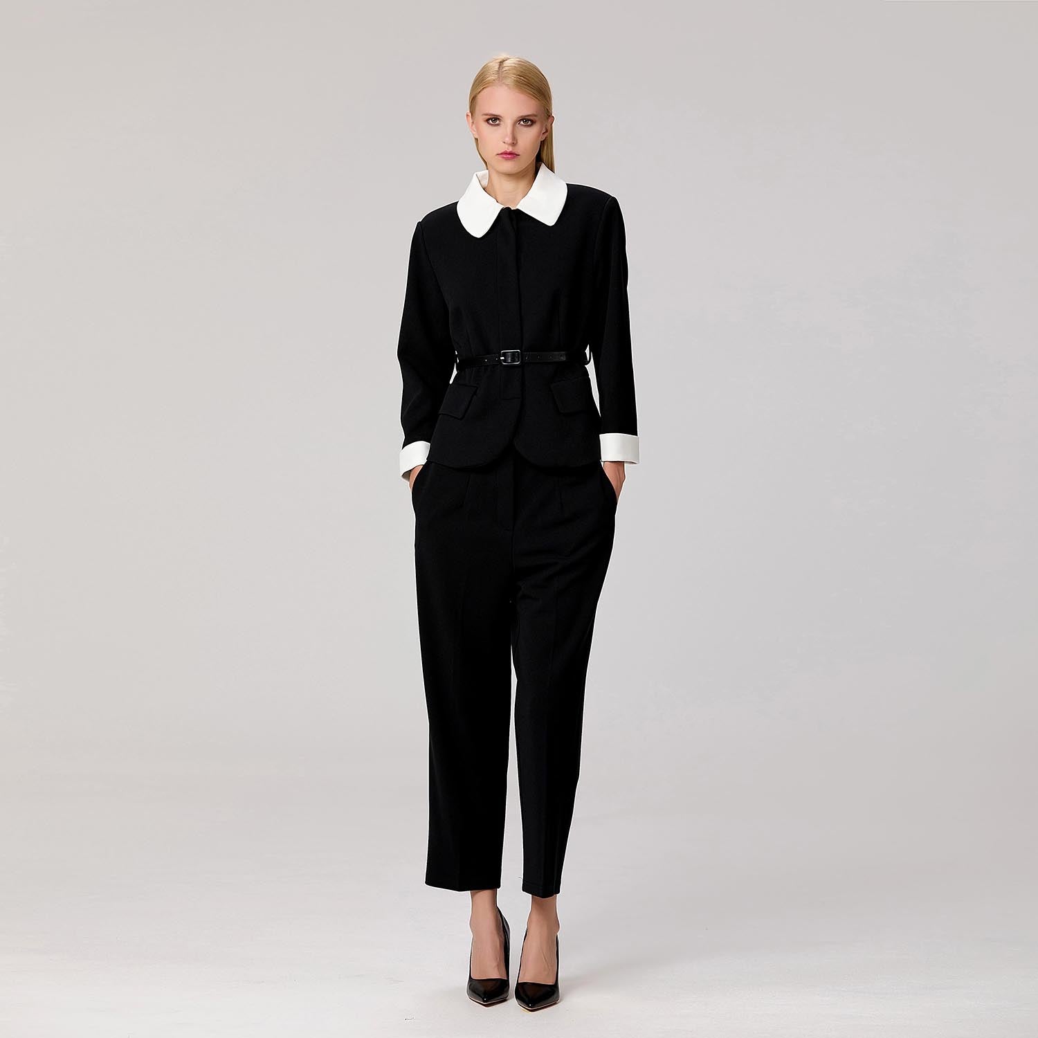 Veste croisée à col et poignet contrastés