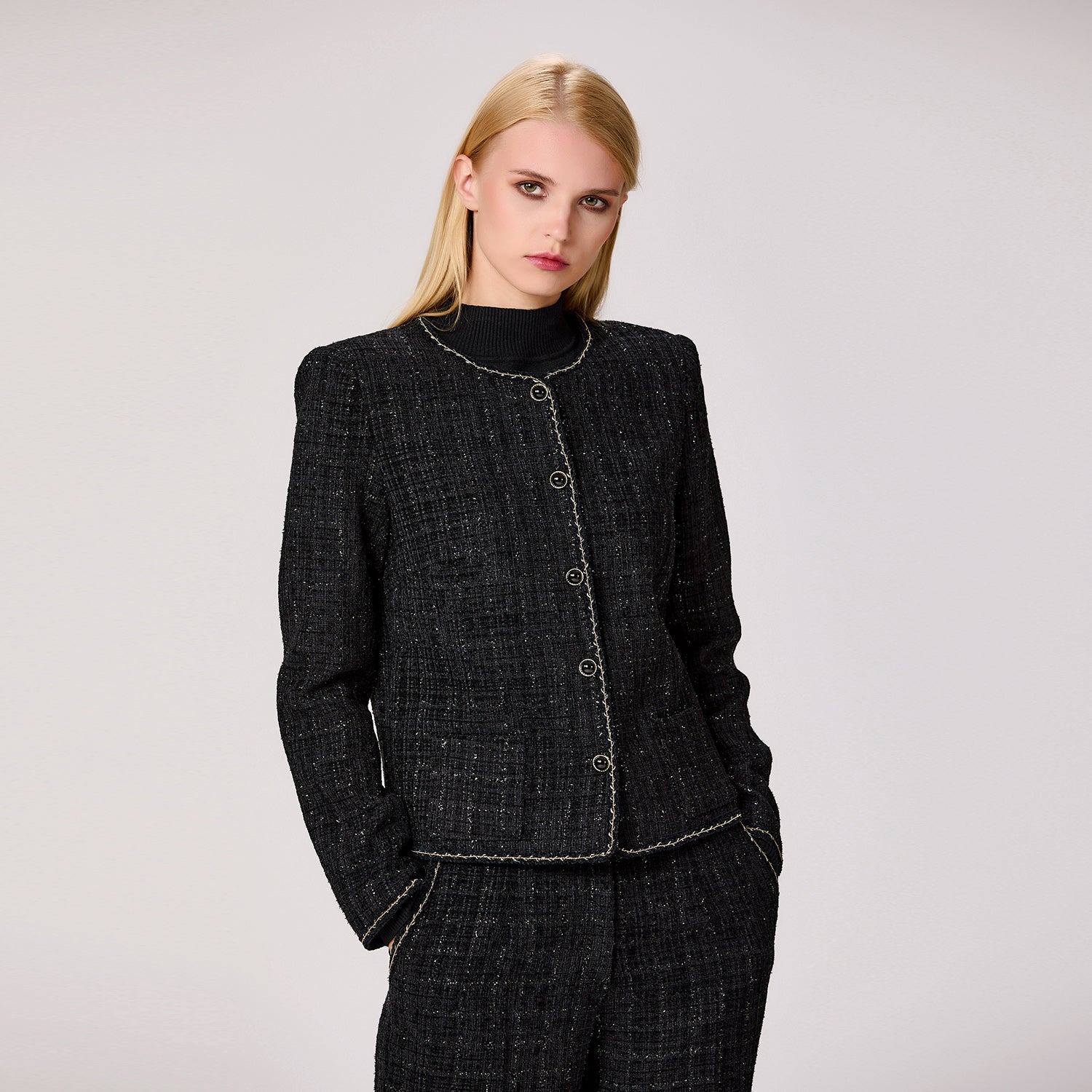 Veste col rond en tweed