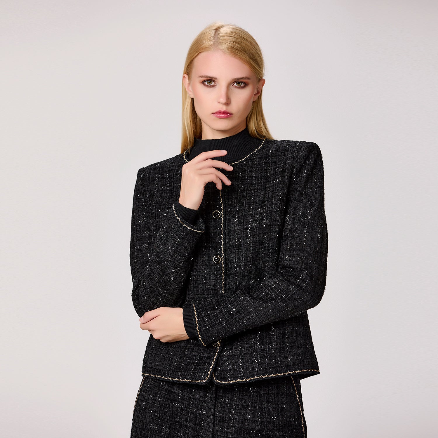 Veste col rond en tweed