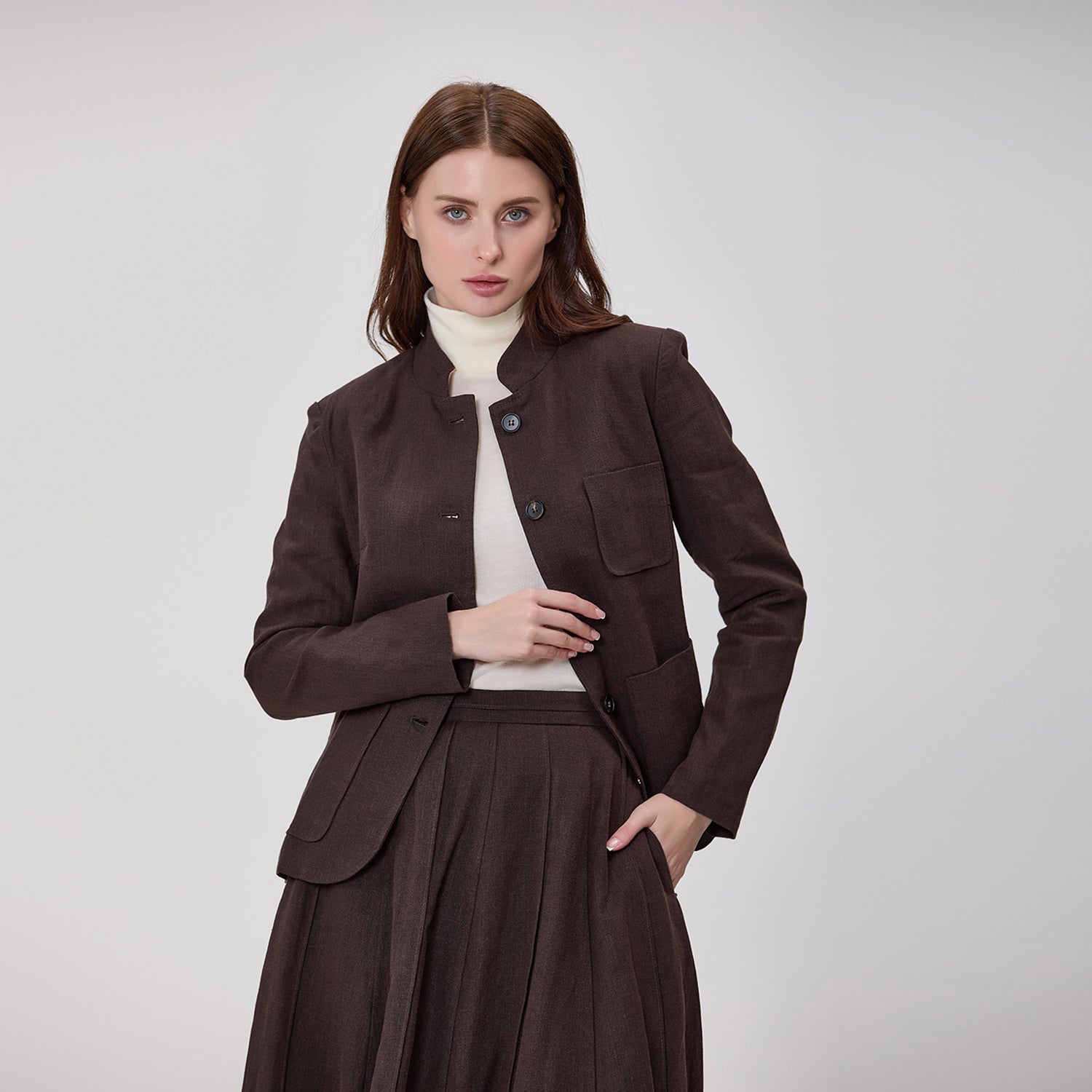 Veste tailleur à col Mao