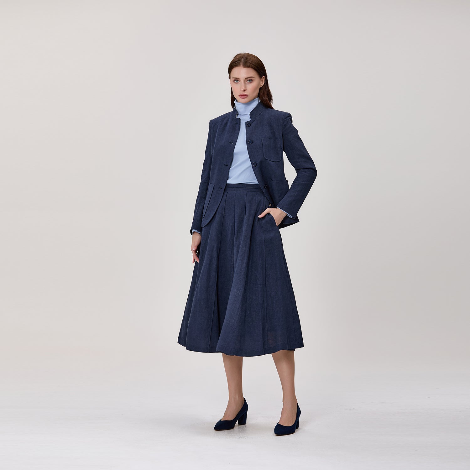 Veste tailleur à col Mao