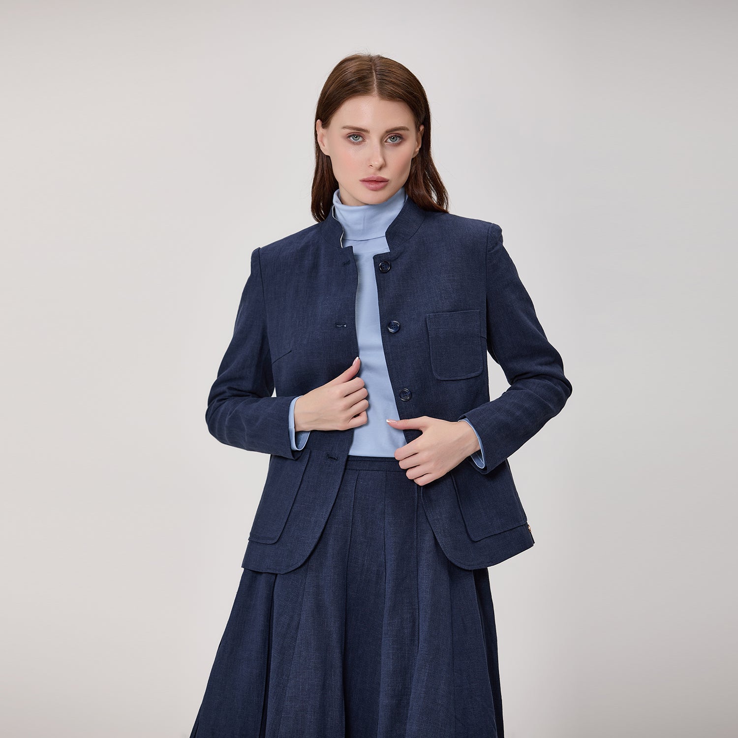 Veste tailleur à col Mao