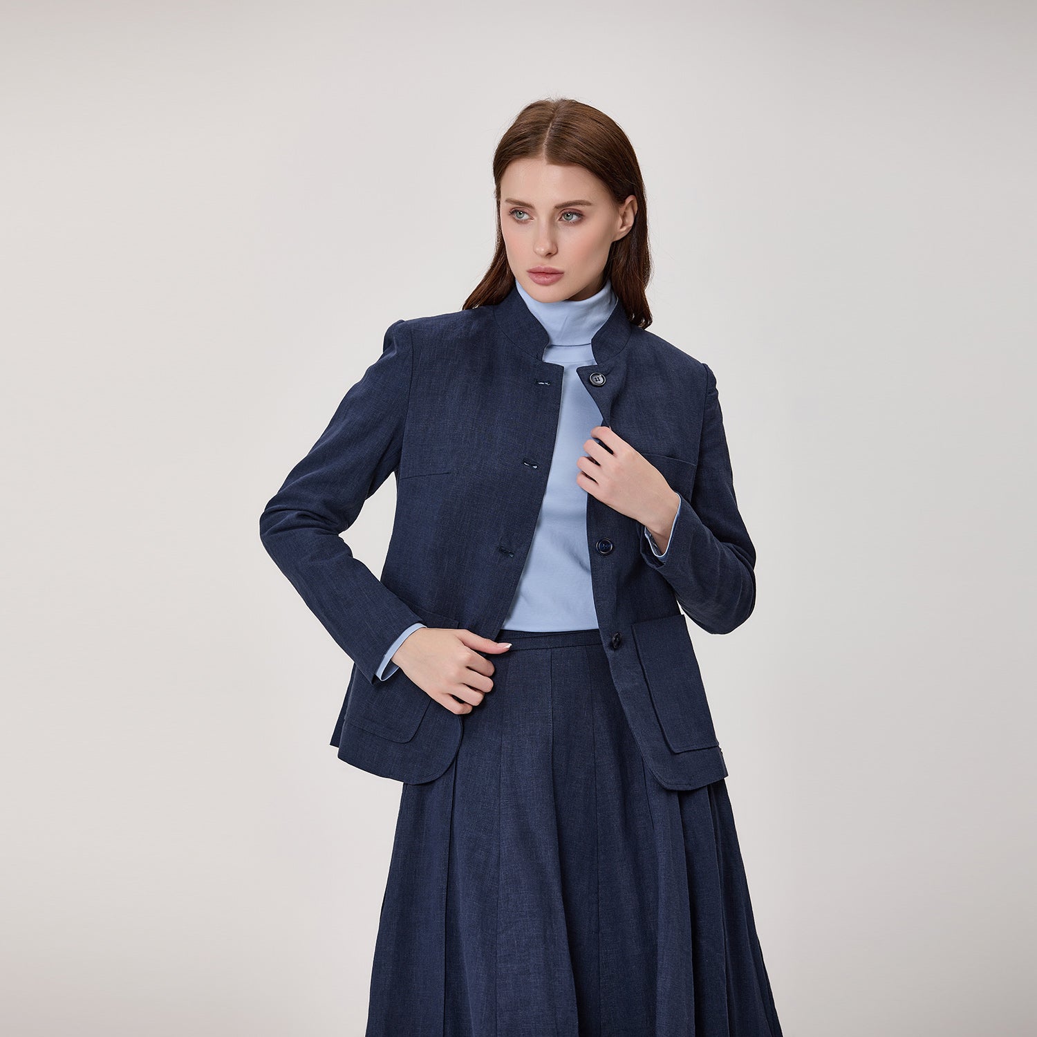 Veste tailleur à col Mao