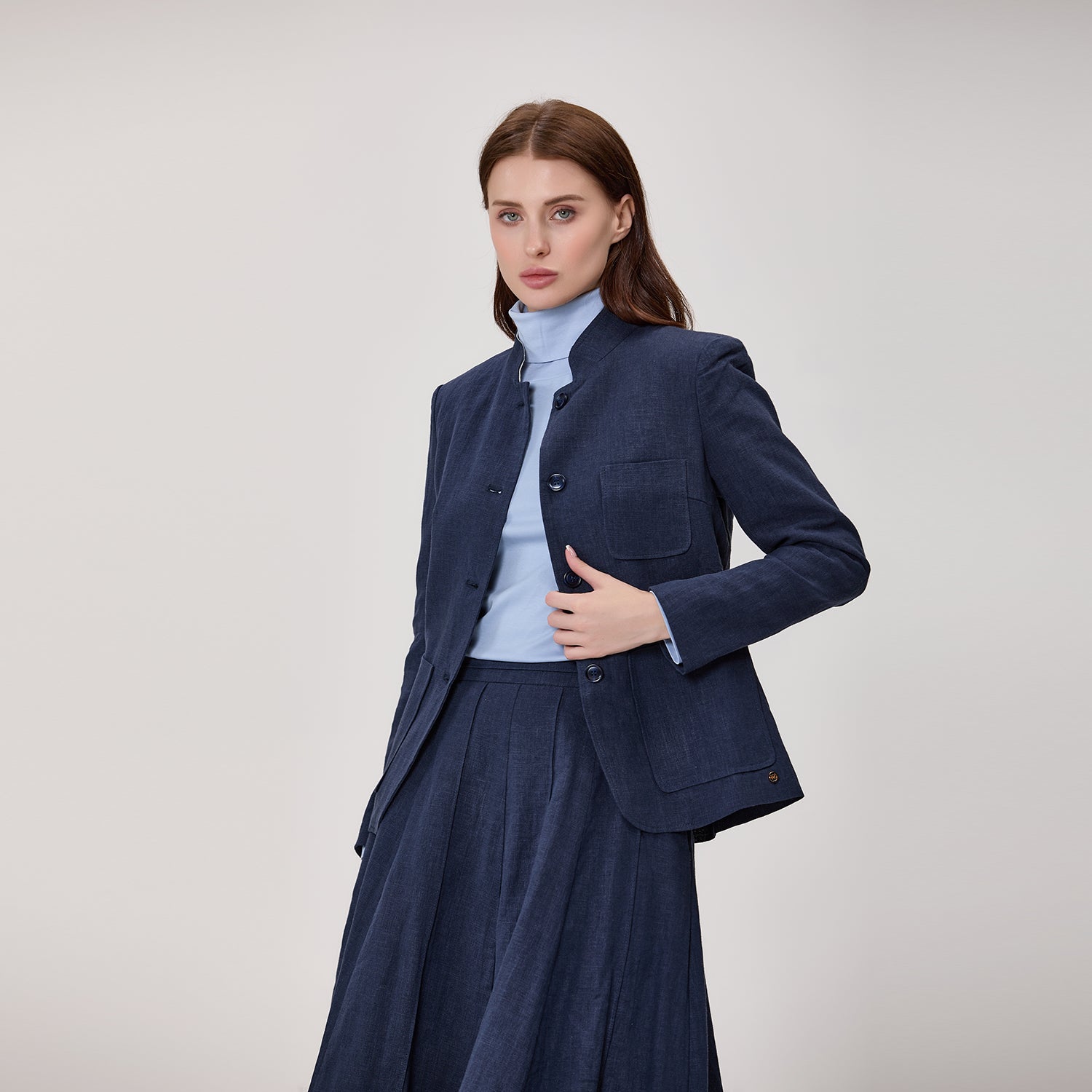 Veste tailleur à col Mao