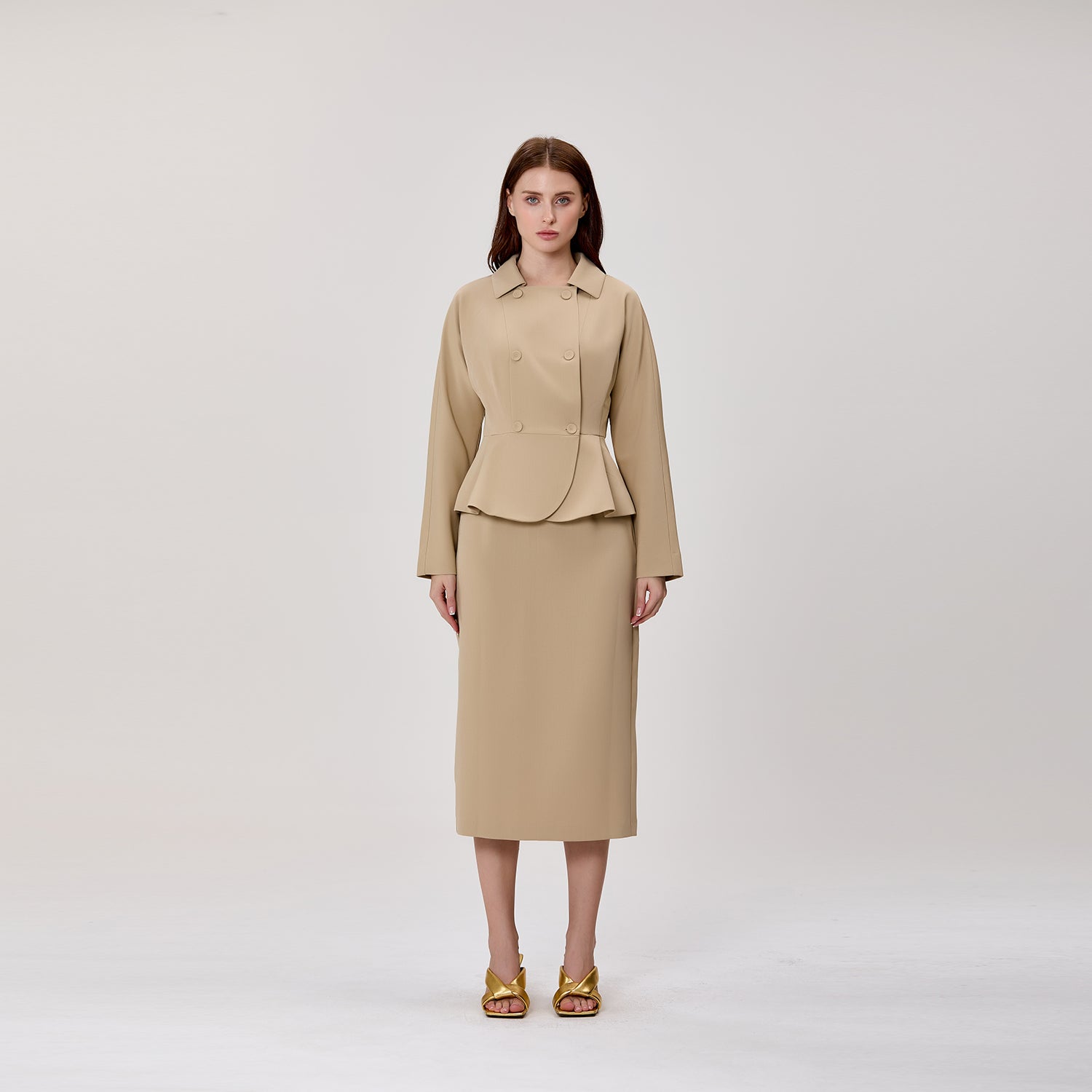 Blazer Ajusté à Double Boutonnage et Basque