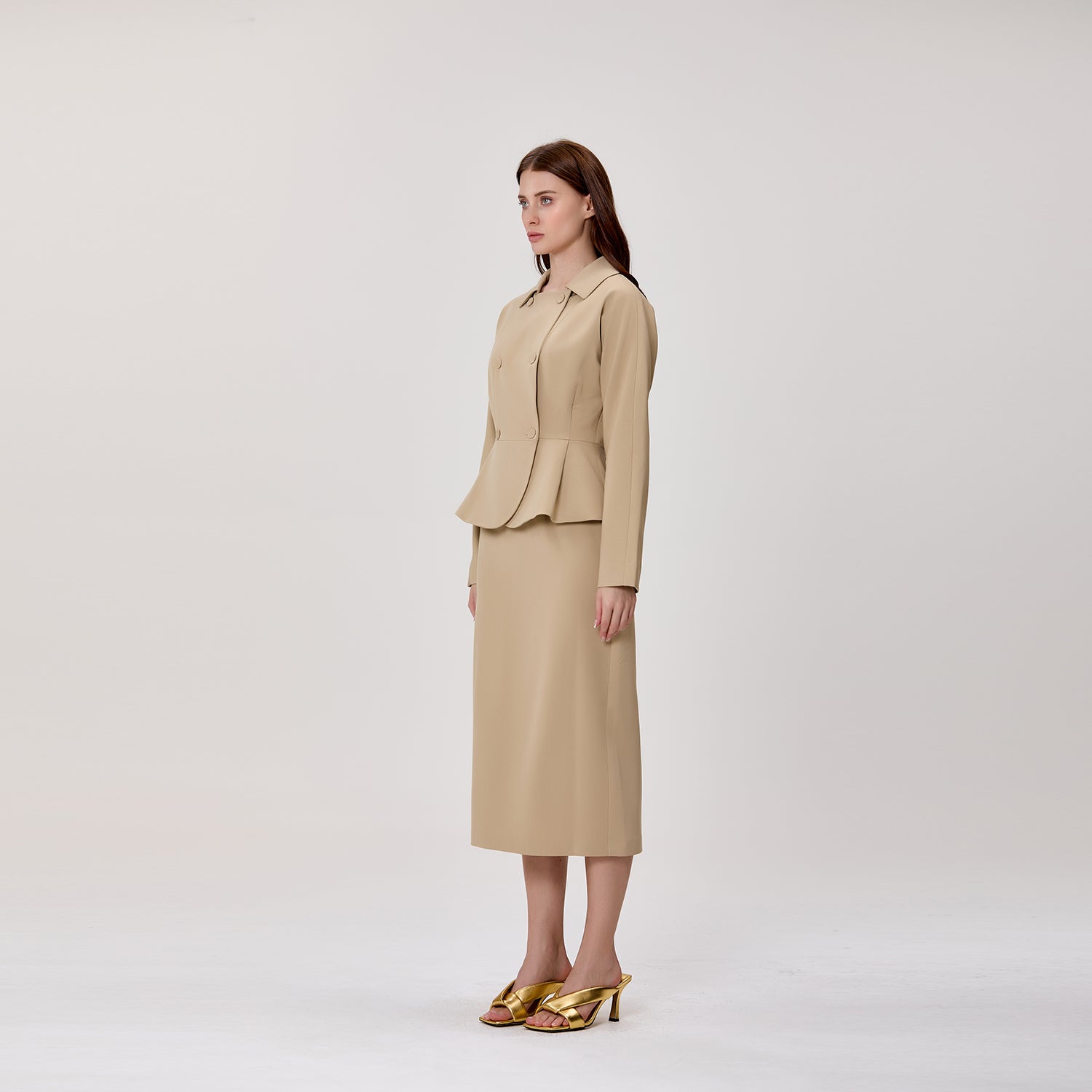 Blazer Ajusté à Double Boutonnage et Basque
