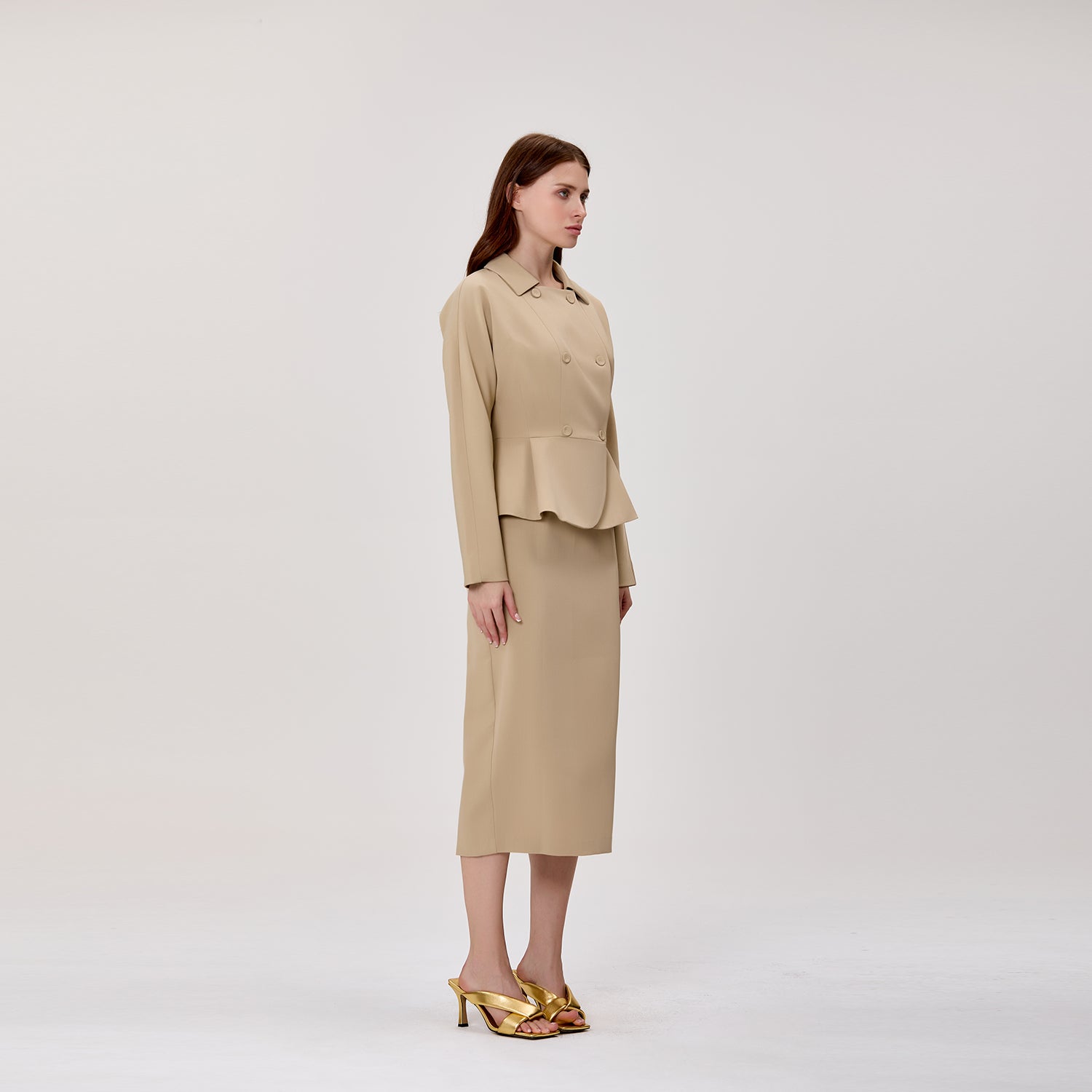 Blazer Ajusté à Double Boutonnage et Basque