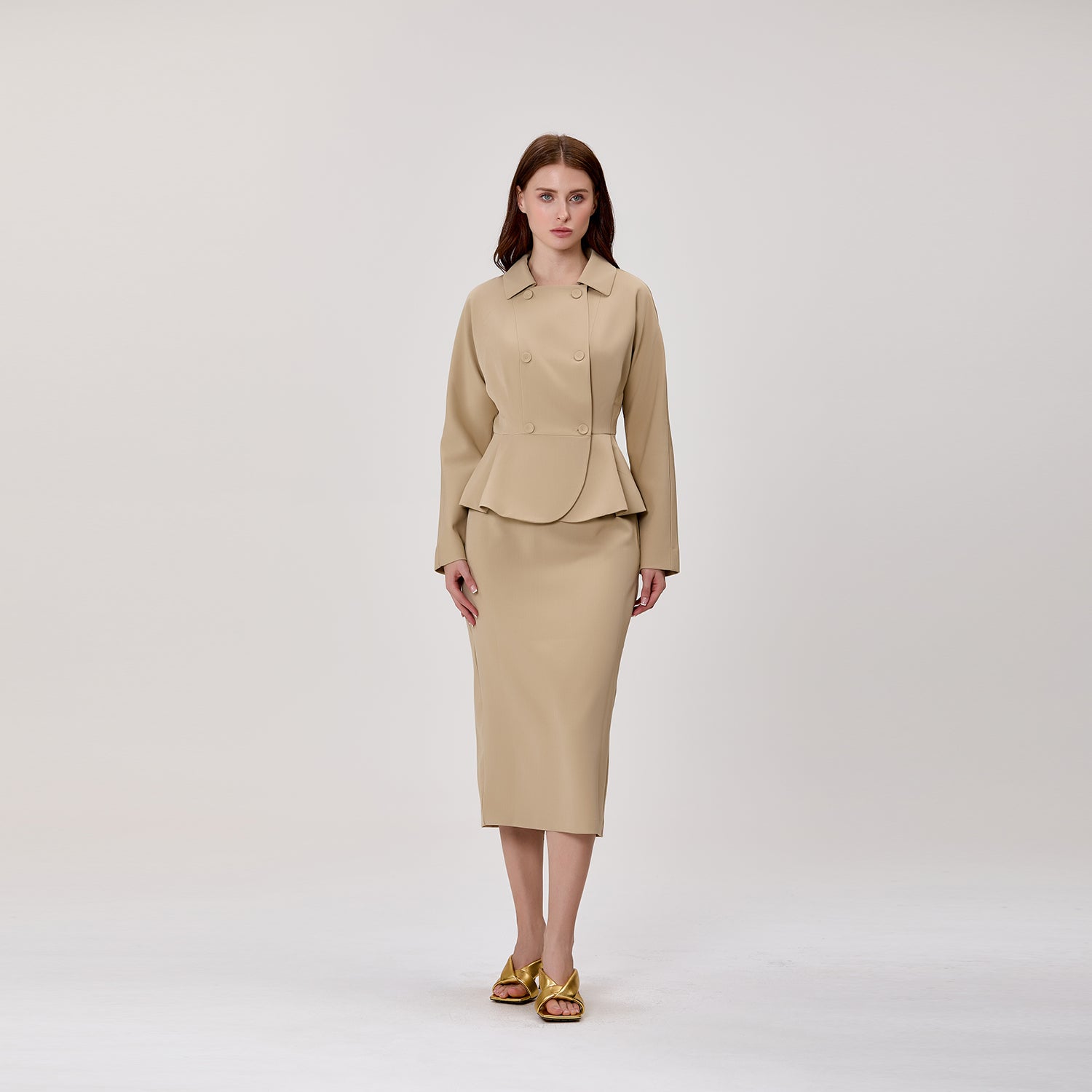 Blazer Ajusté à Double Boutonnage et Basque