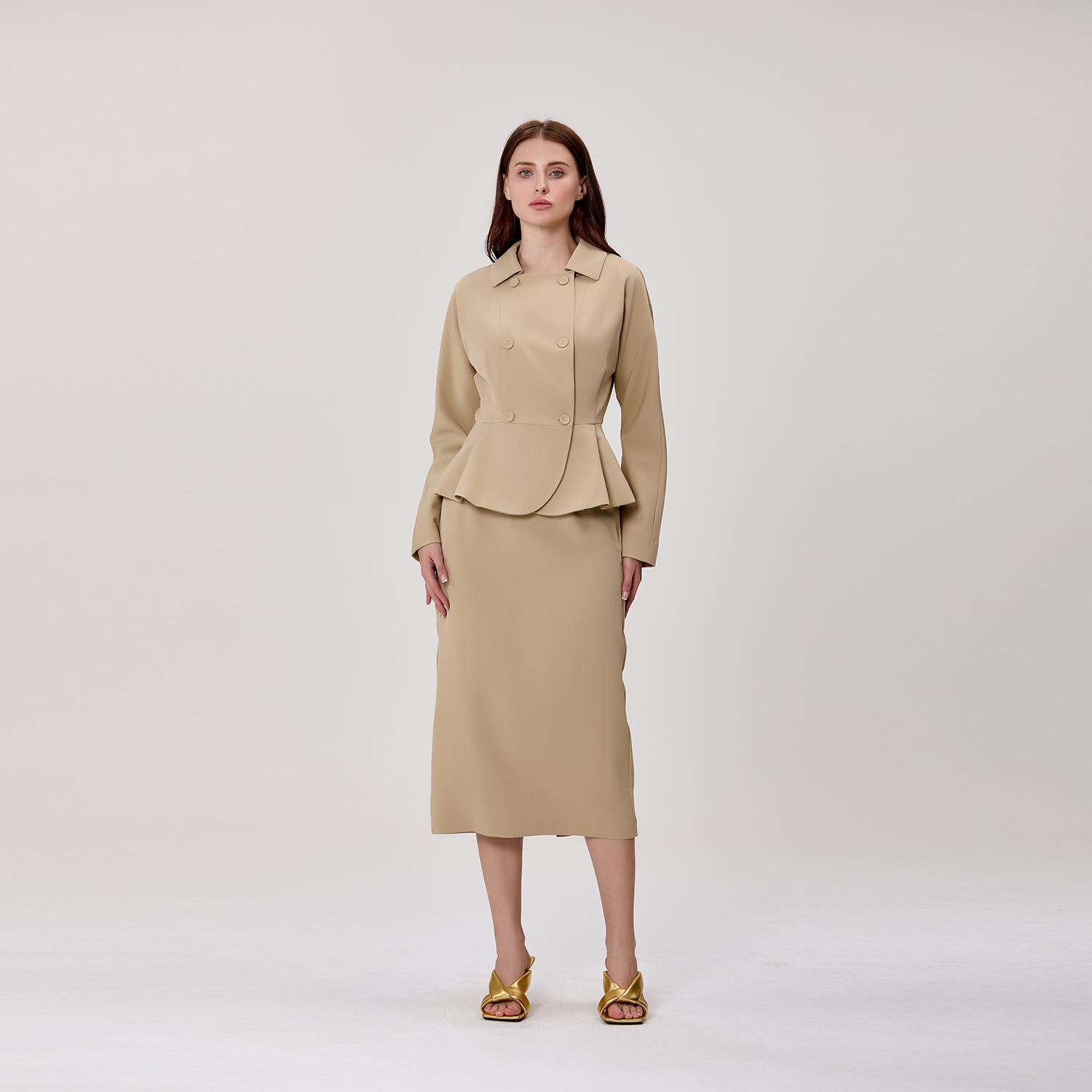 Blazer Ajusté à Double Boutonnage et Basque