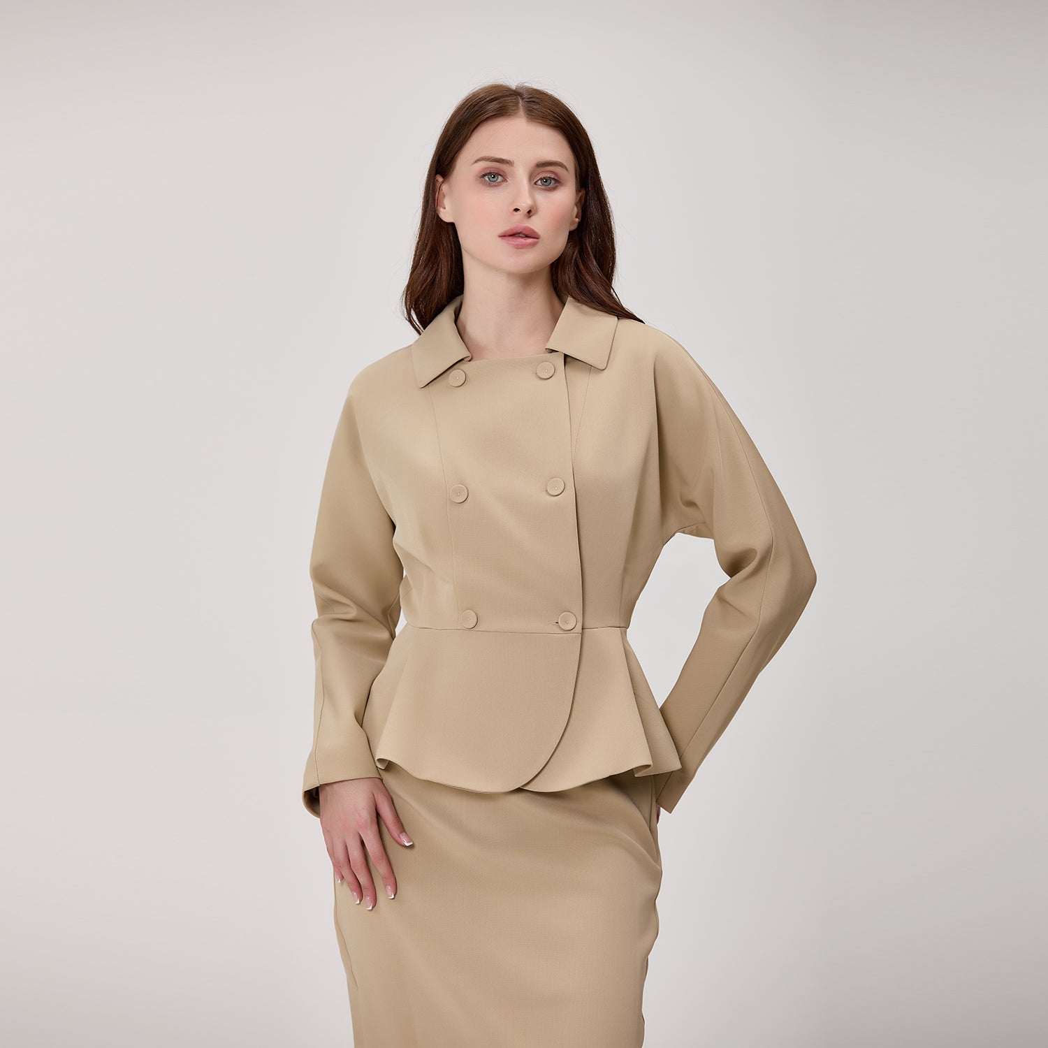 Blazer Ajusté à Double Boutonnage et Basque
