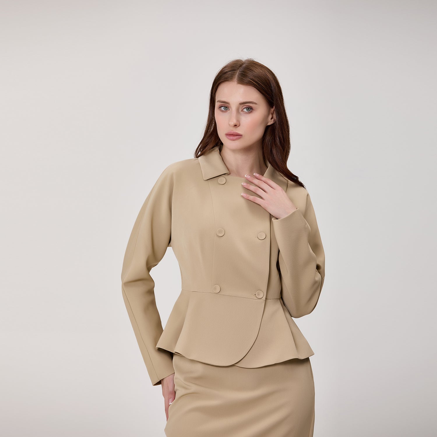 Blazer Ajusté à Double Boutonnage et Basque