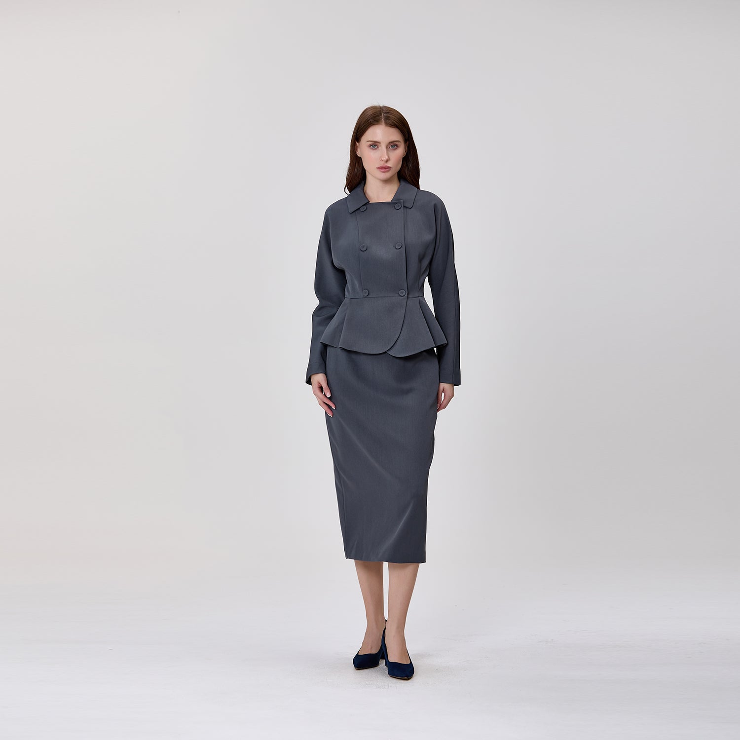 Blazer Ajusté à Double Boutonnage et Basque