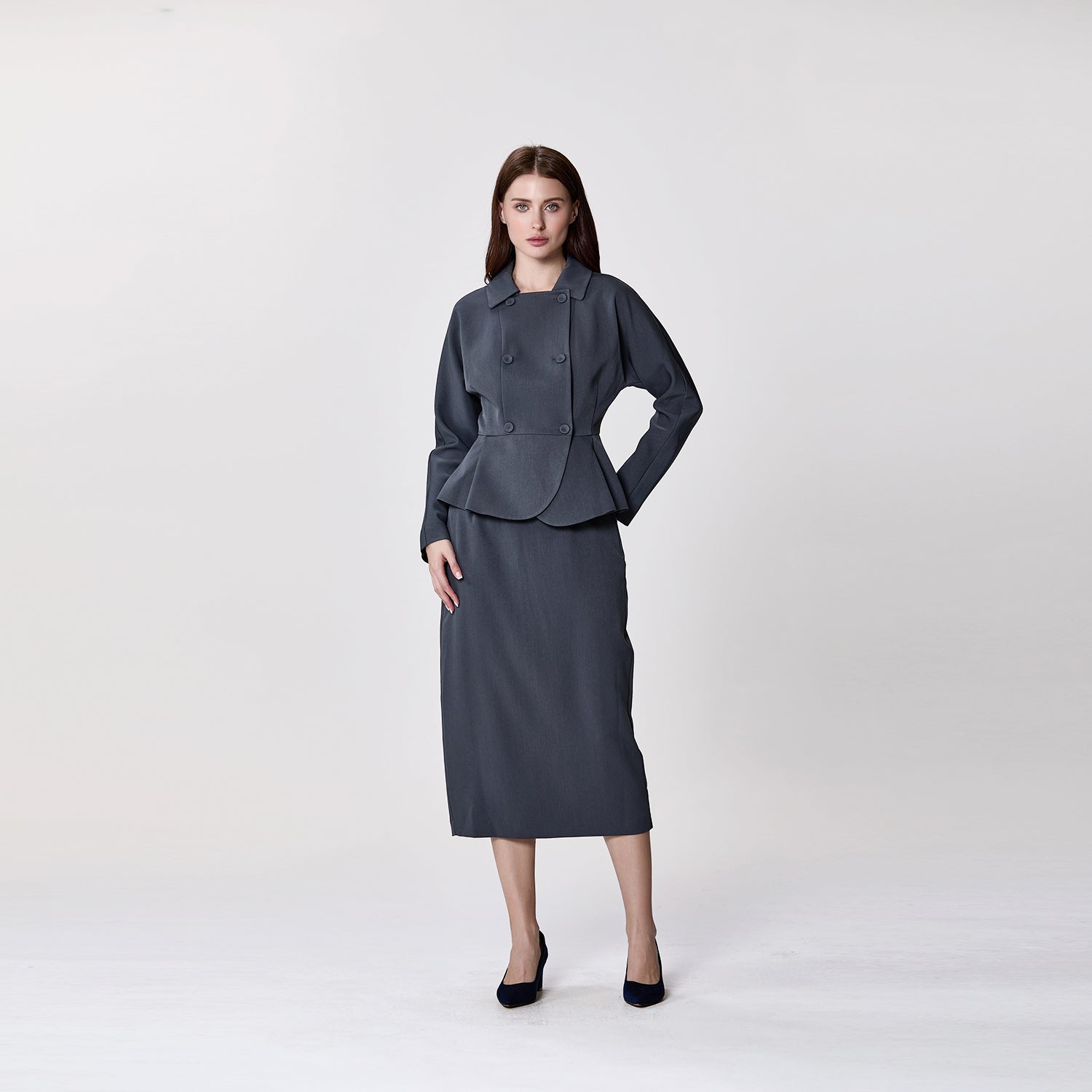 Blazer Ajusté à Double Boutonnage et Basque