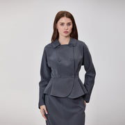 Blazer Ajusté à Double Boutonnage et Basque