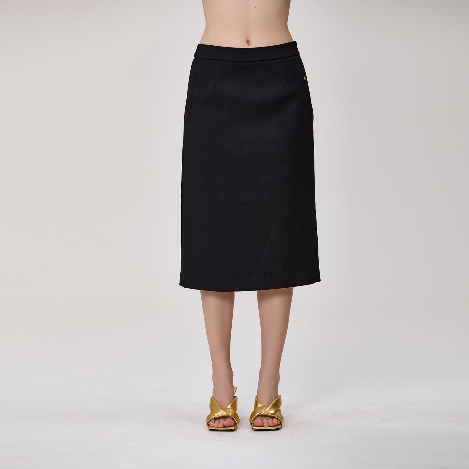 Jupe midi droite taille haute en crêpe