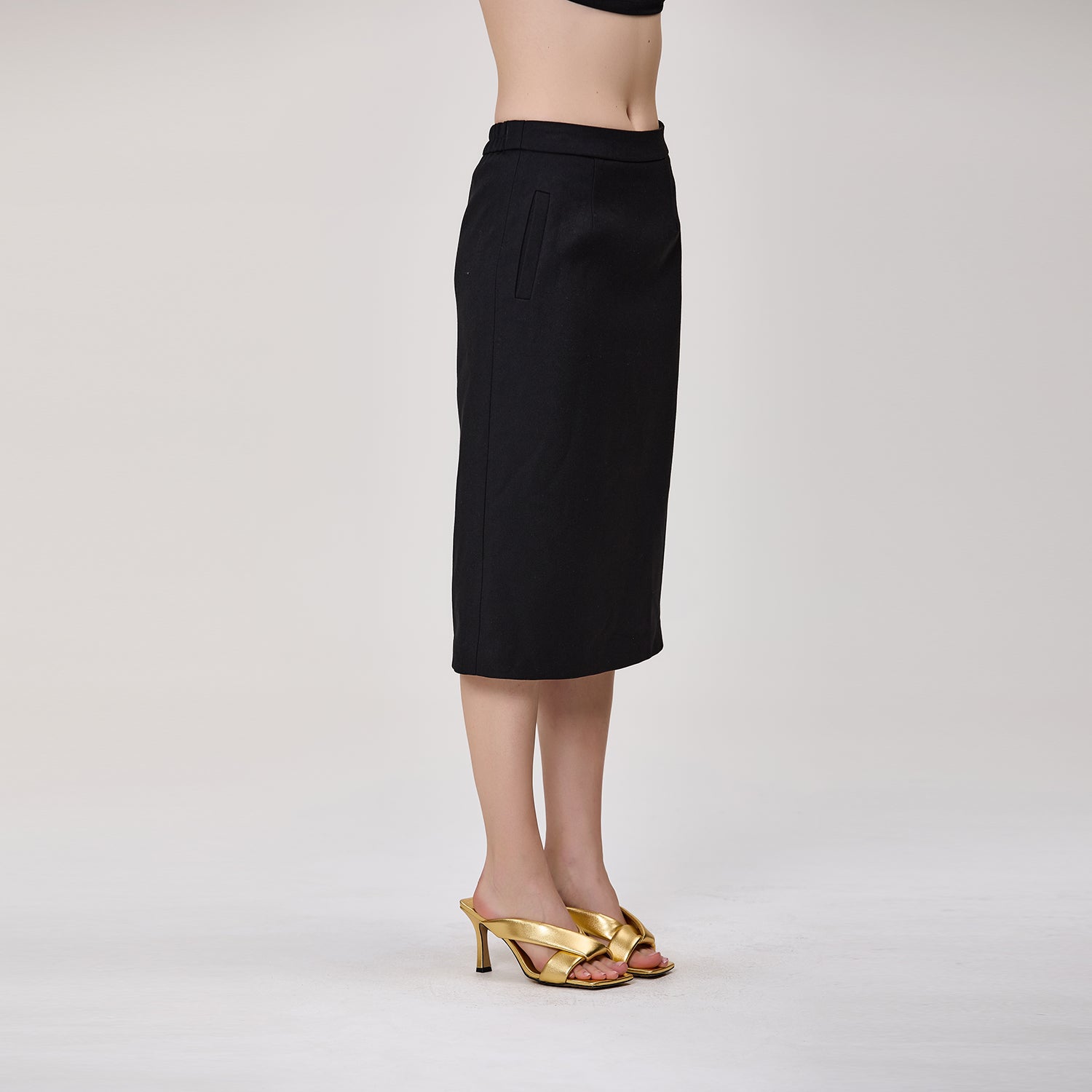 Jupe midi droite taille haute en crêpe
