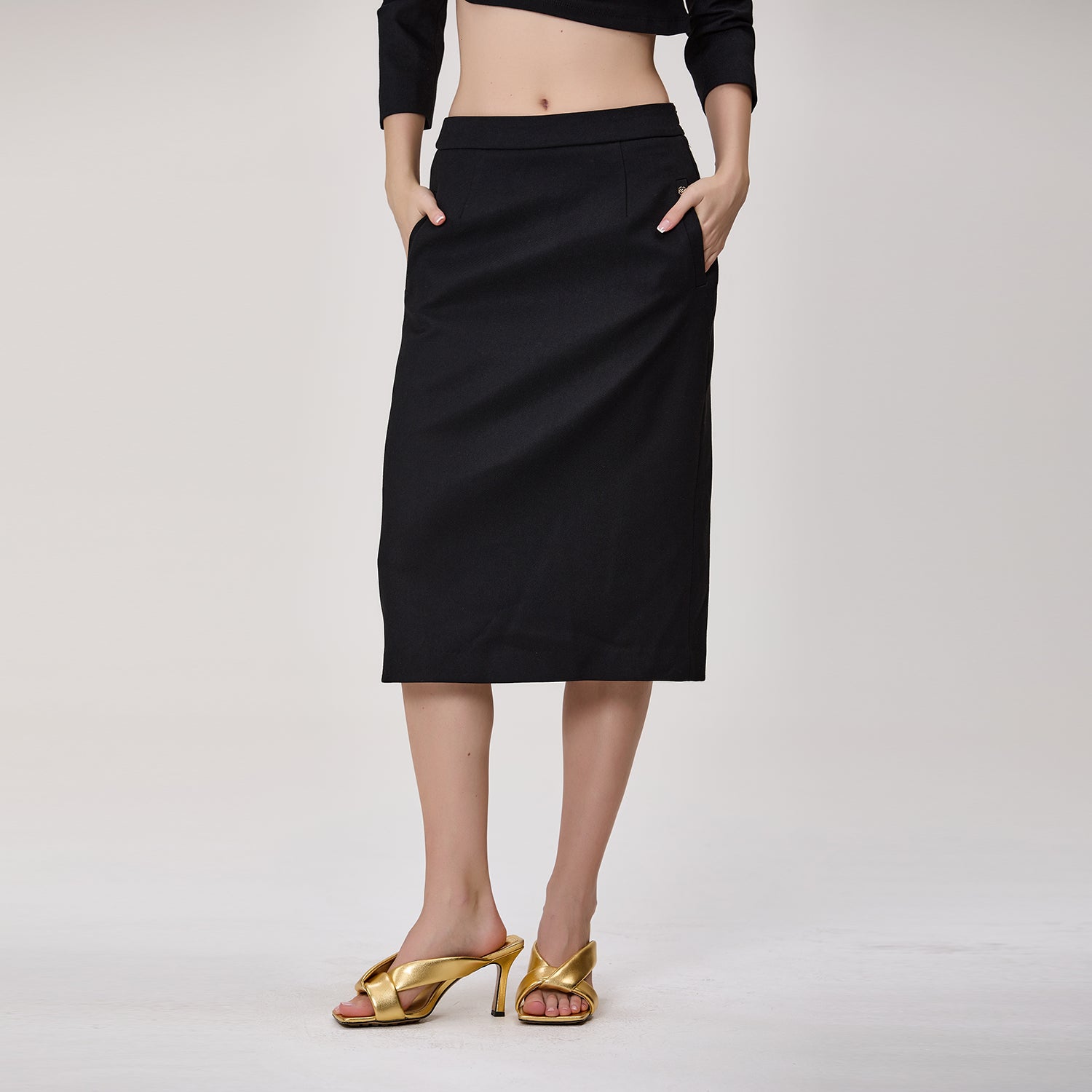 Jupe midi droite taille haute en crêpe