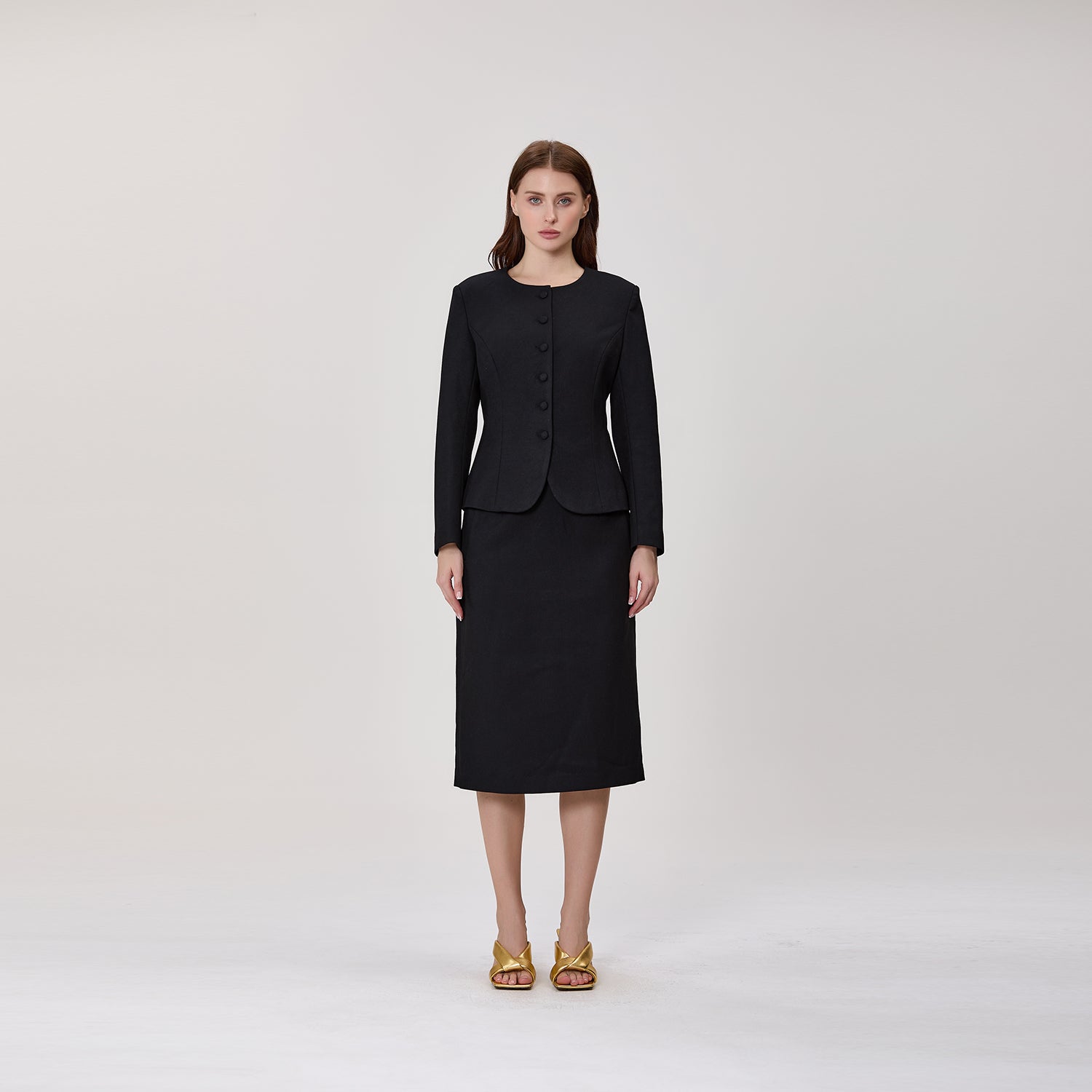 Jupe midi droite taille haute en crêpe
