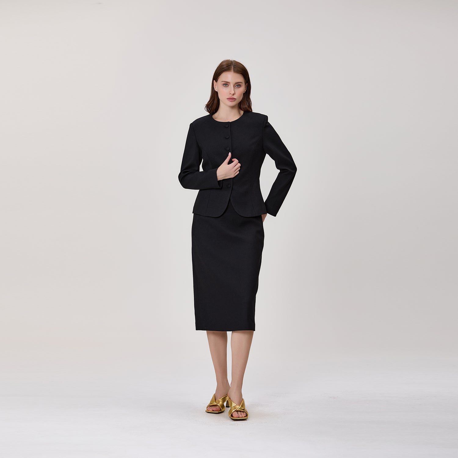 Jupe midi droite taille haute en crêpe