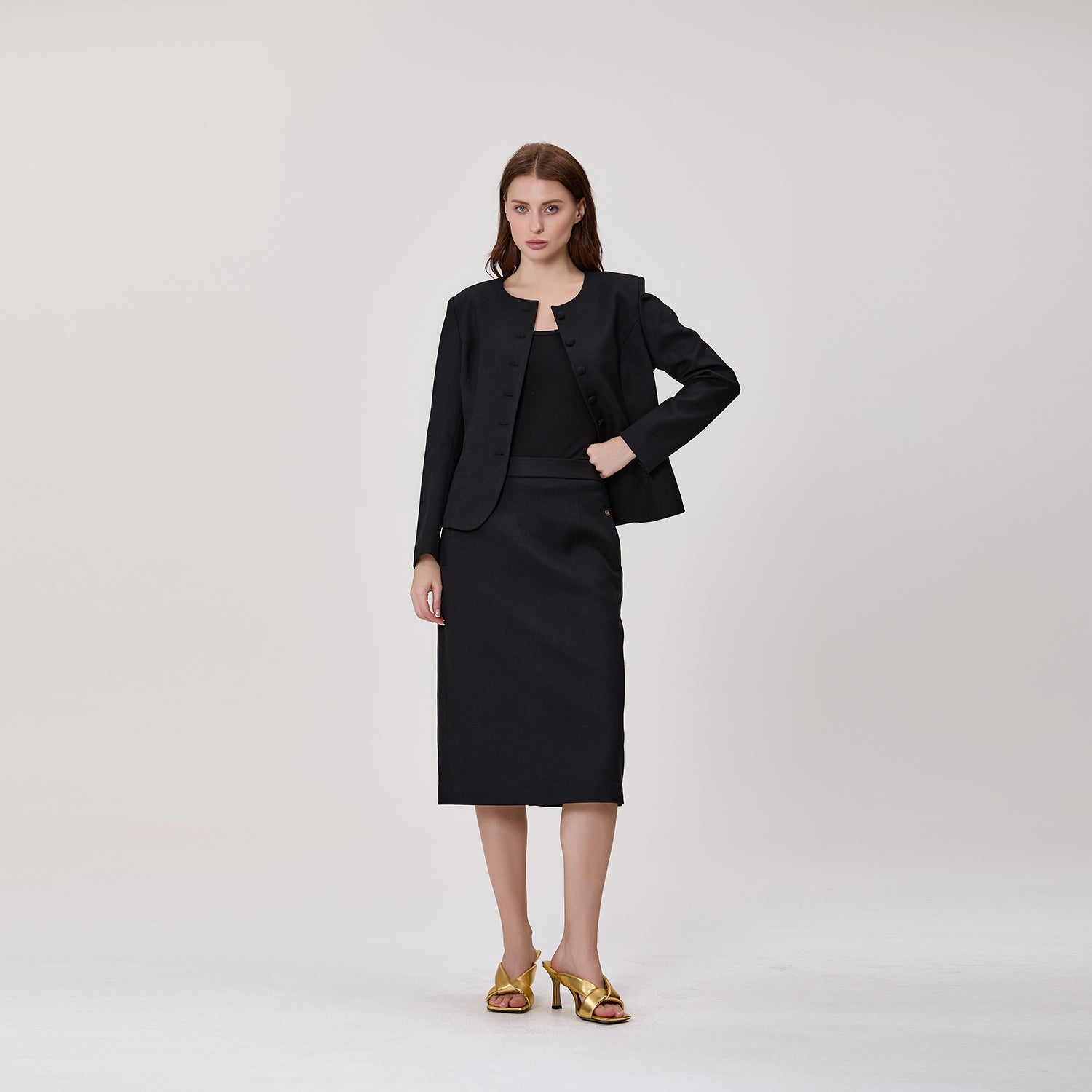 Jupe midi droite taille haute en crêpe