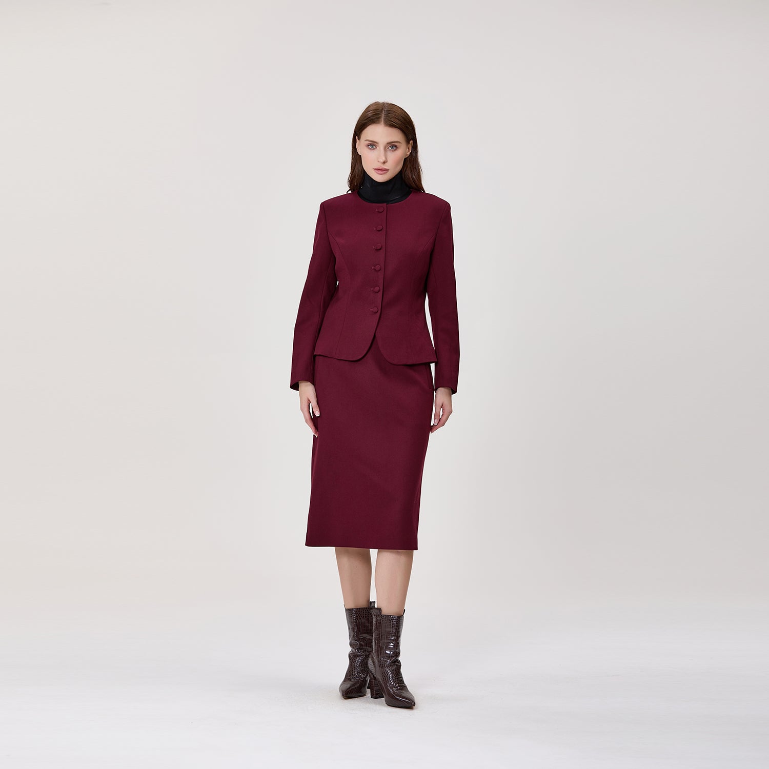 Jupe midi droite taille haute en crêpe
