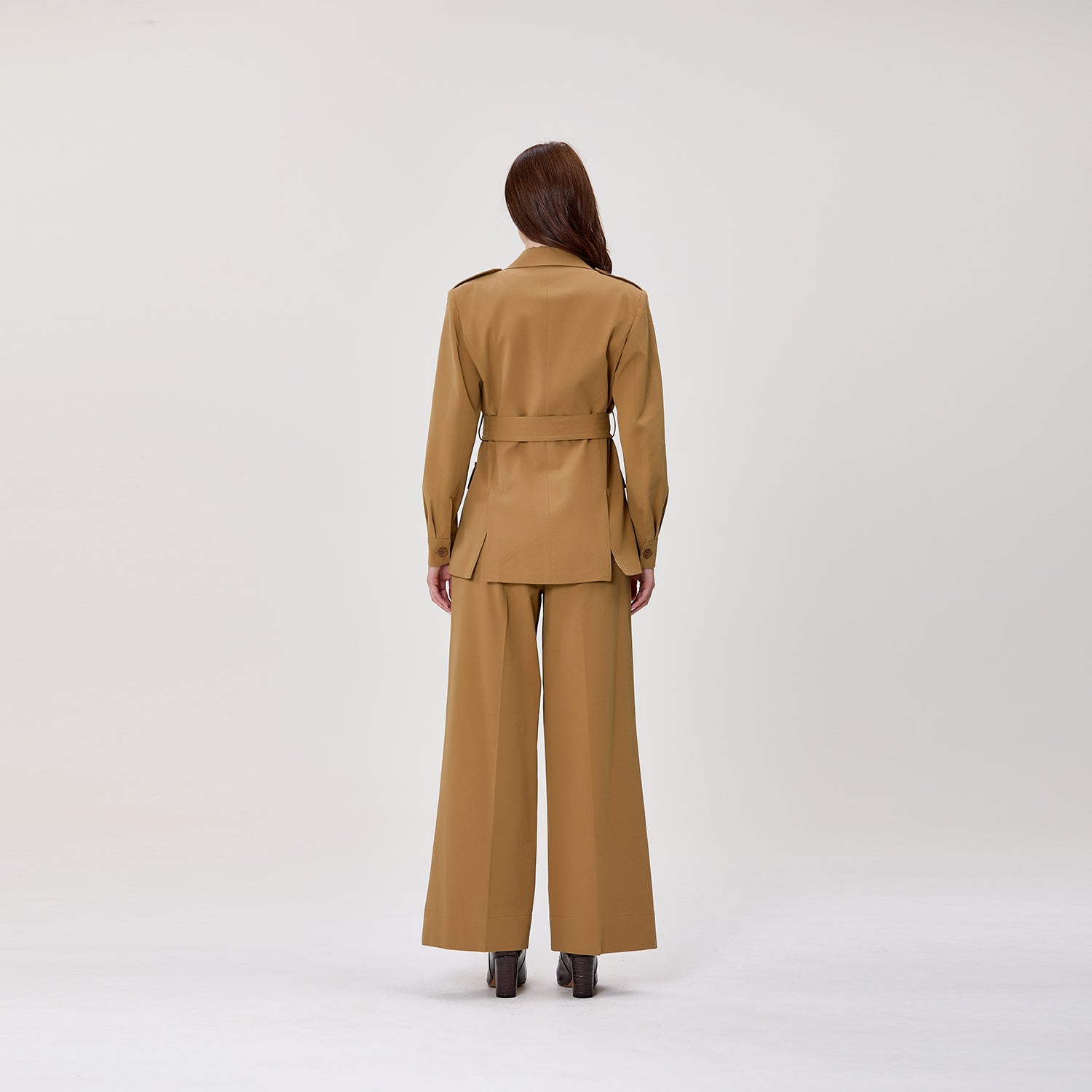 Pantalon palazzo taille haute en coton et lyocell