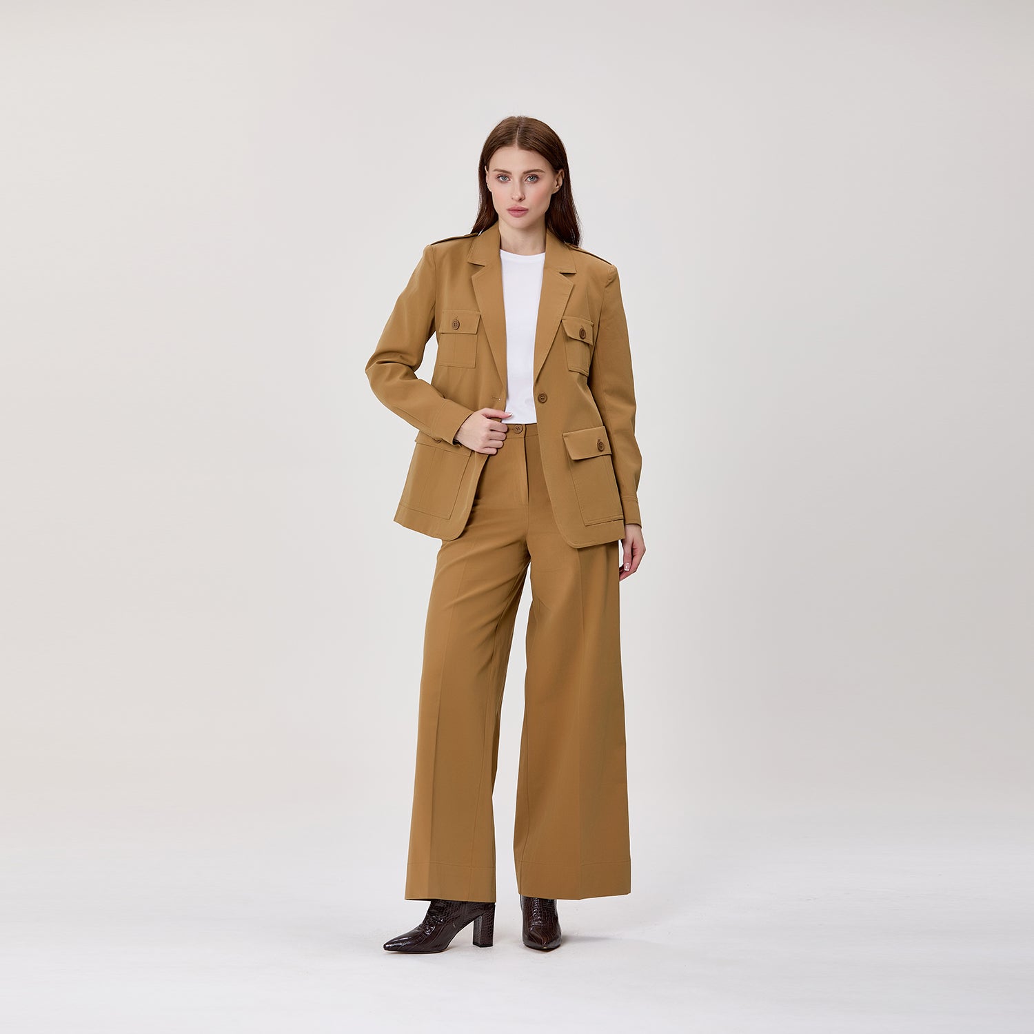 Pantalon palazzo taille haute en coton et lyocell