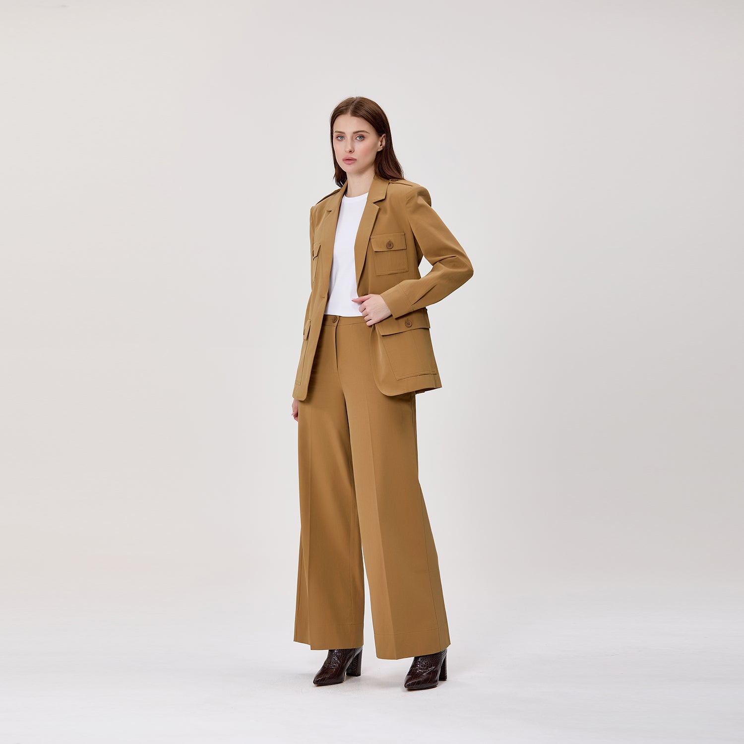 Pantalon palazzo taille haute en coton et lyocell