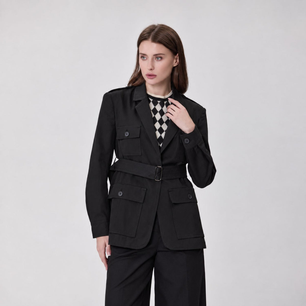 Veste Saharienne à Ceinture et Poches à Rabat
