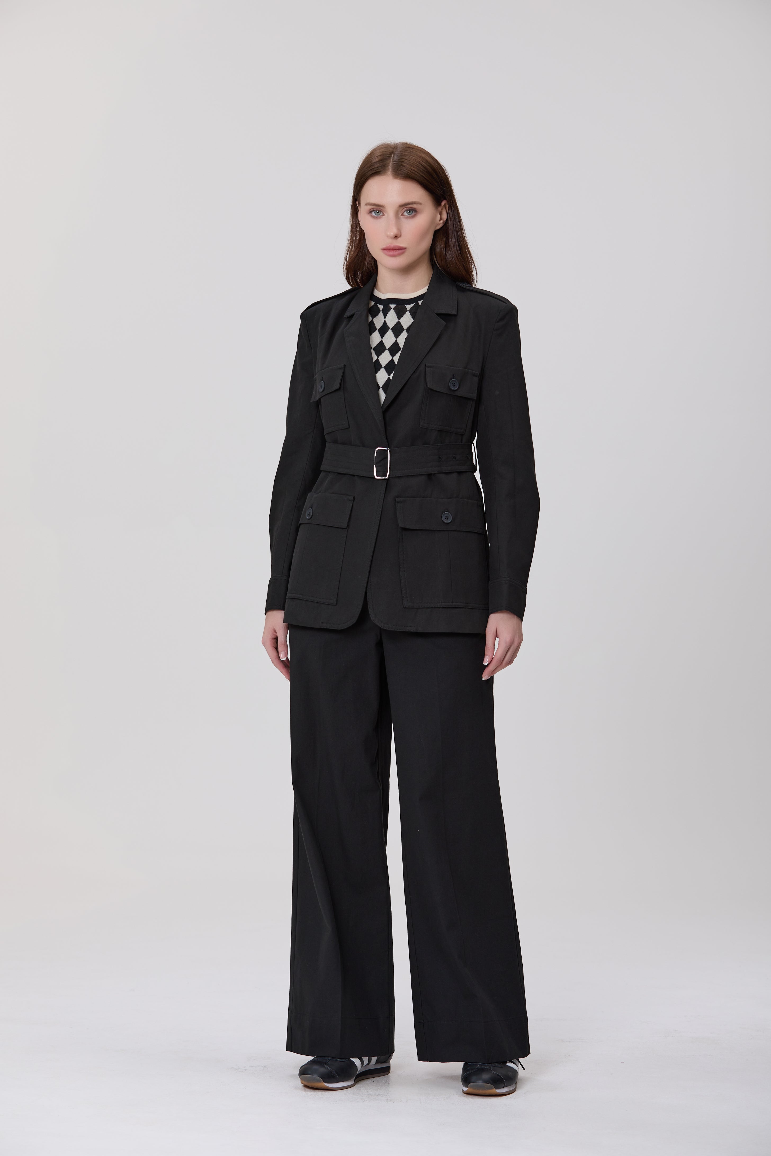 Pantalon palazzo taille haute en coton et lyocell