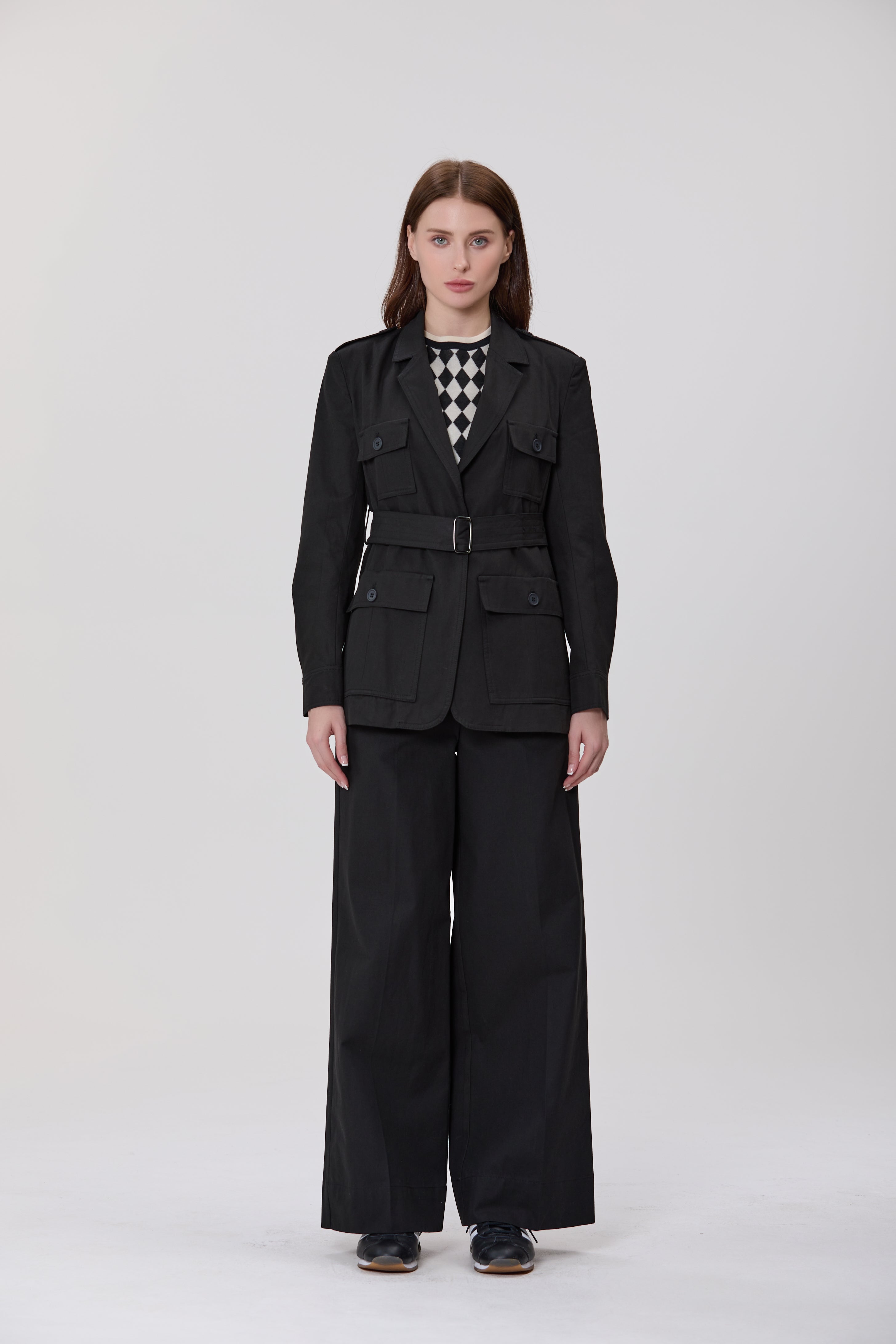 Pantalon palazzo taille haute en coton et lyocell