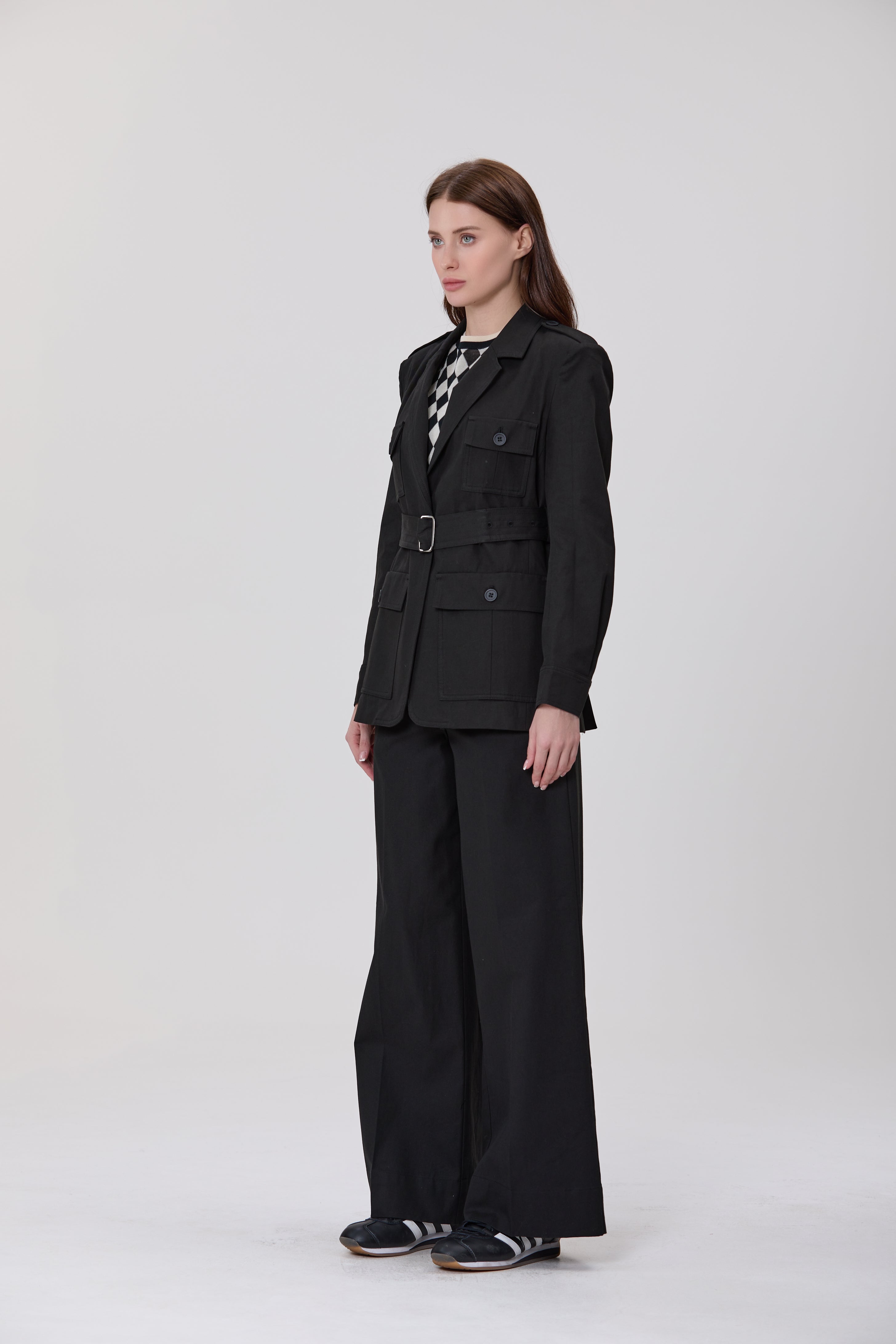 Pantalon palazzo taille haute en coton et lyocell