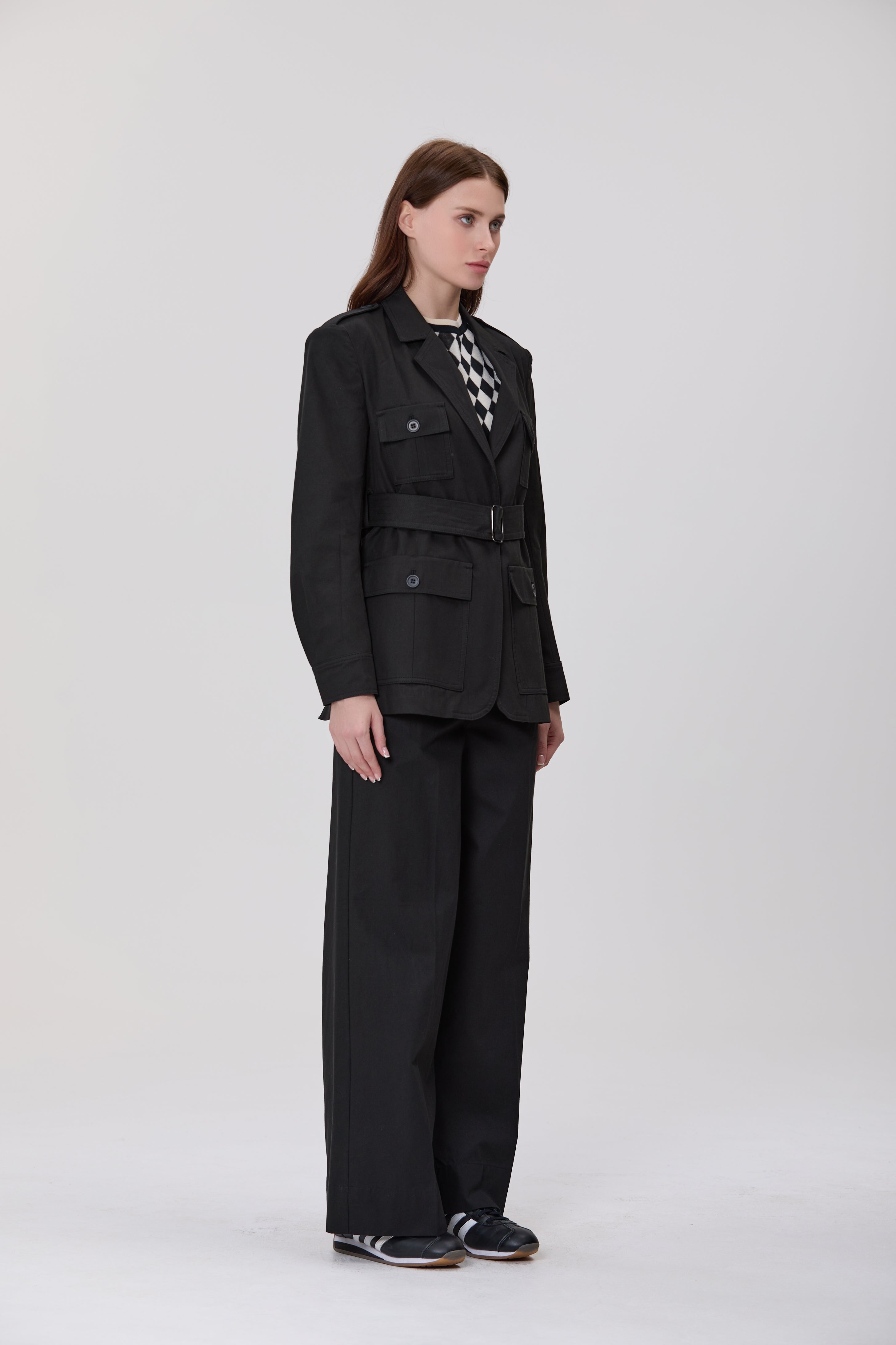 Pantalon palazzo taille haute en coton et lyocell