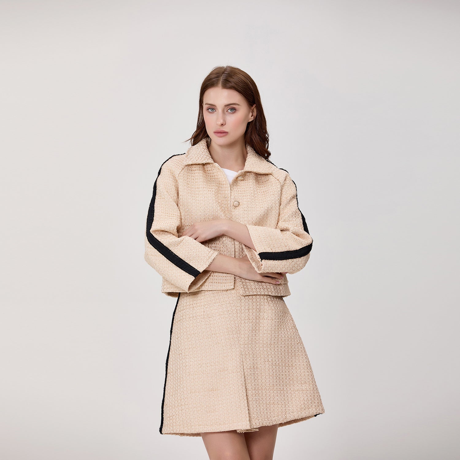 Jupe trapèze en tweed à taille haute