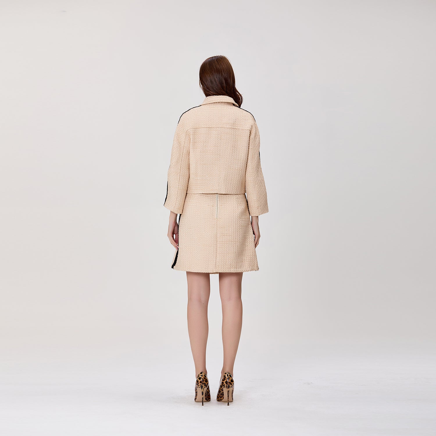Jupe trapèze en tweed à taille haute