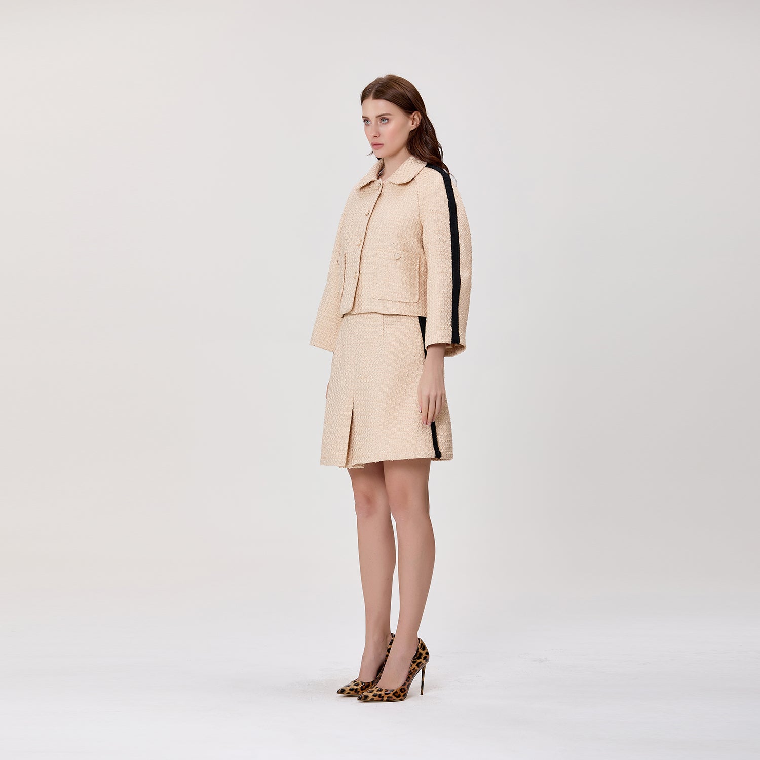 Jupe trapèze en tweed à taille haute