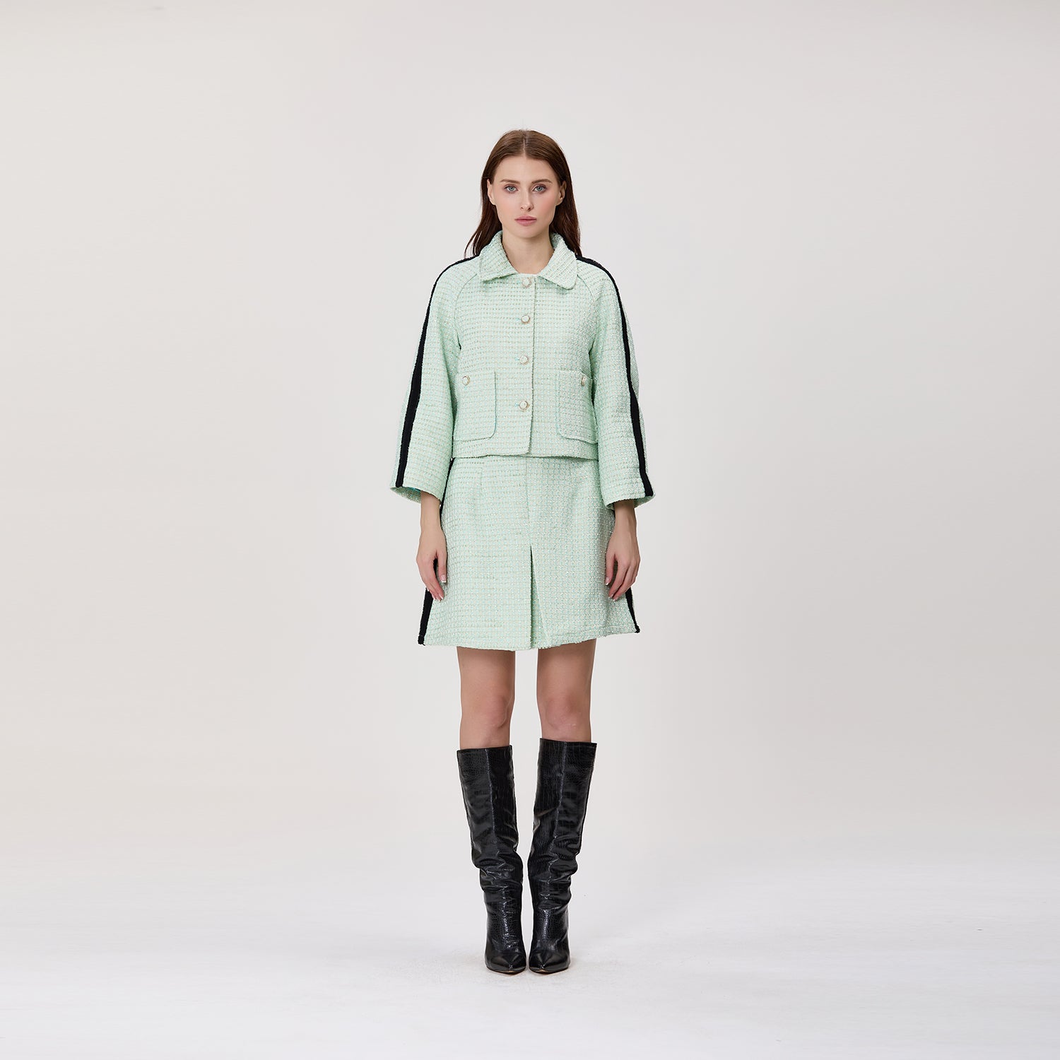 Jupe trapèze en tweed à taille haute