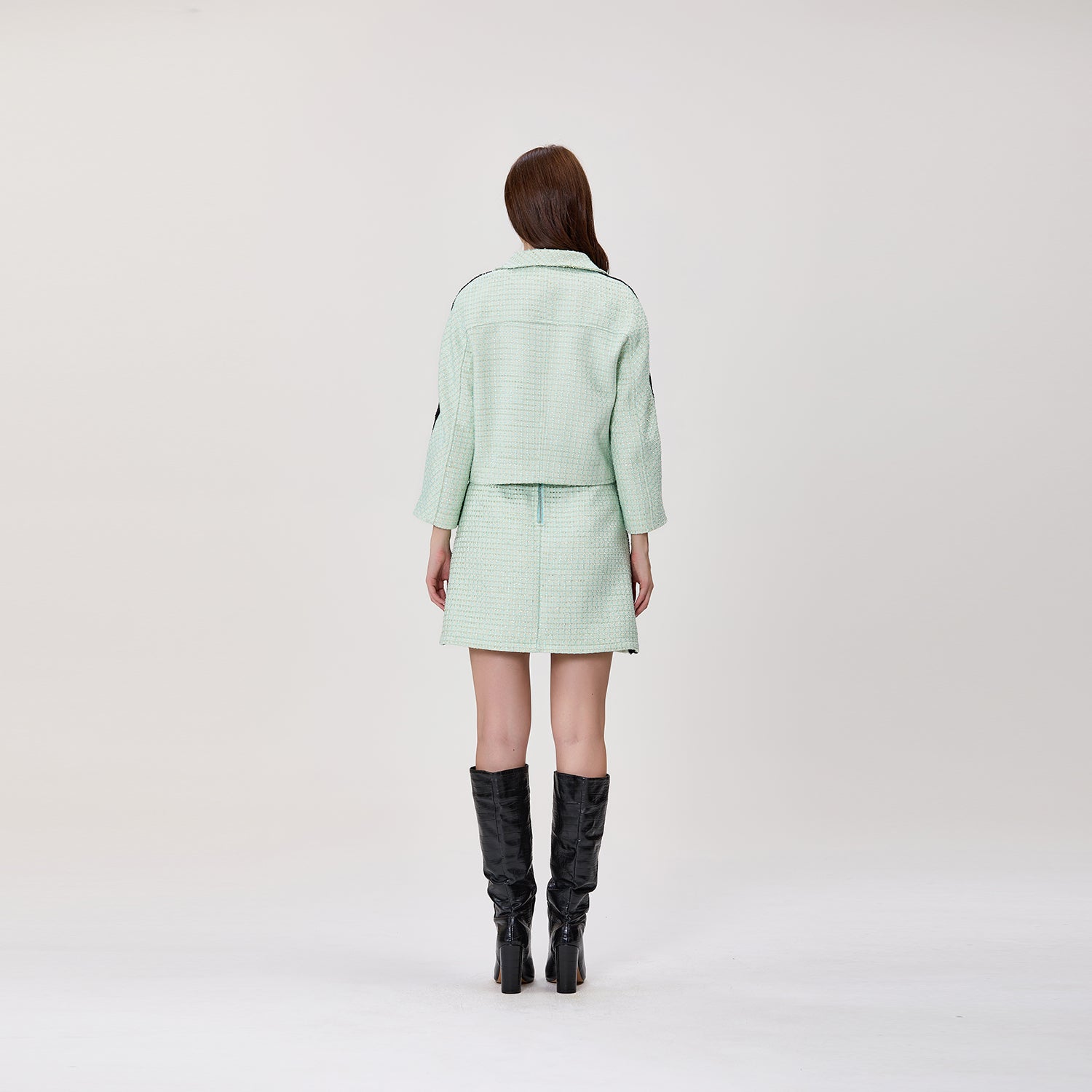 Jupe trapèze en tweed à taille haute