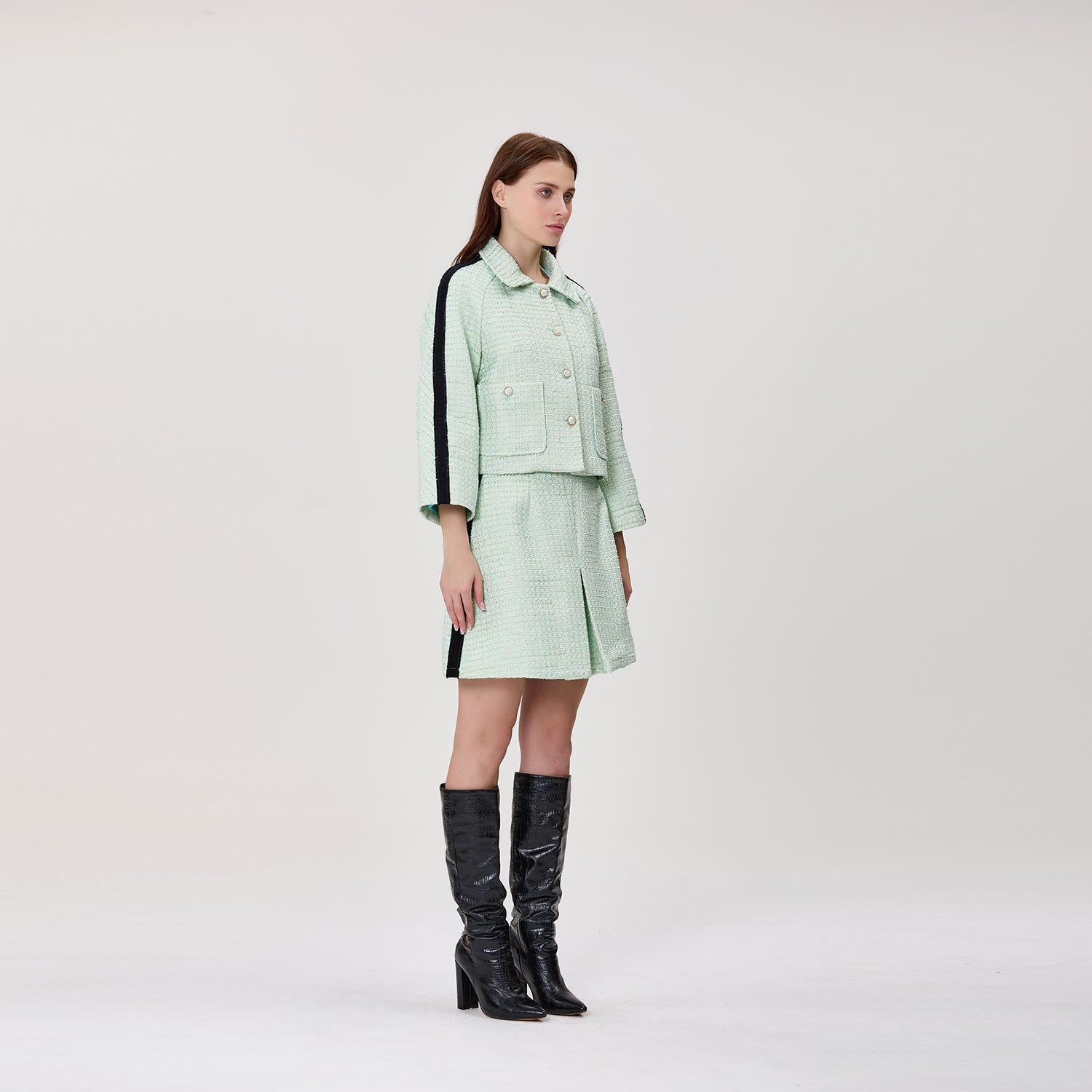 Jupe trapèze en tweed à taille haute