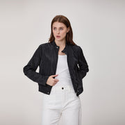 Blouson court zippé à col montant