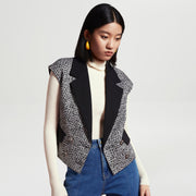 Gilet tweed à col contrasté